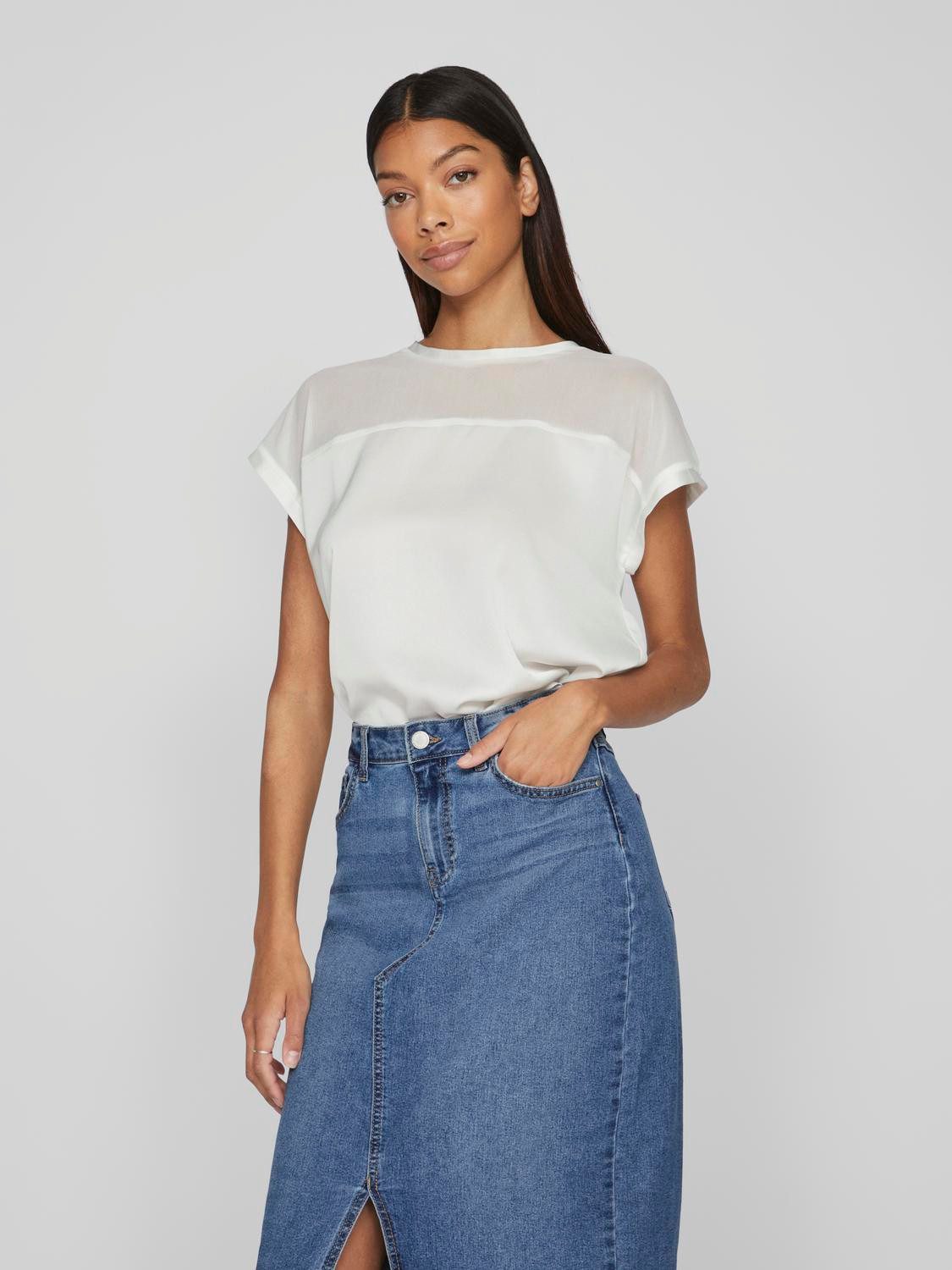 Vila Kurzarmshirt VIELLETTE O-NECK S/S MESH TOP - NOOS