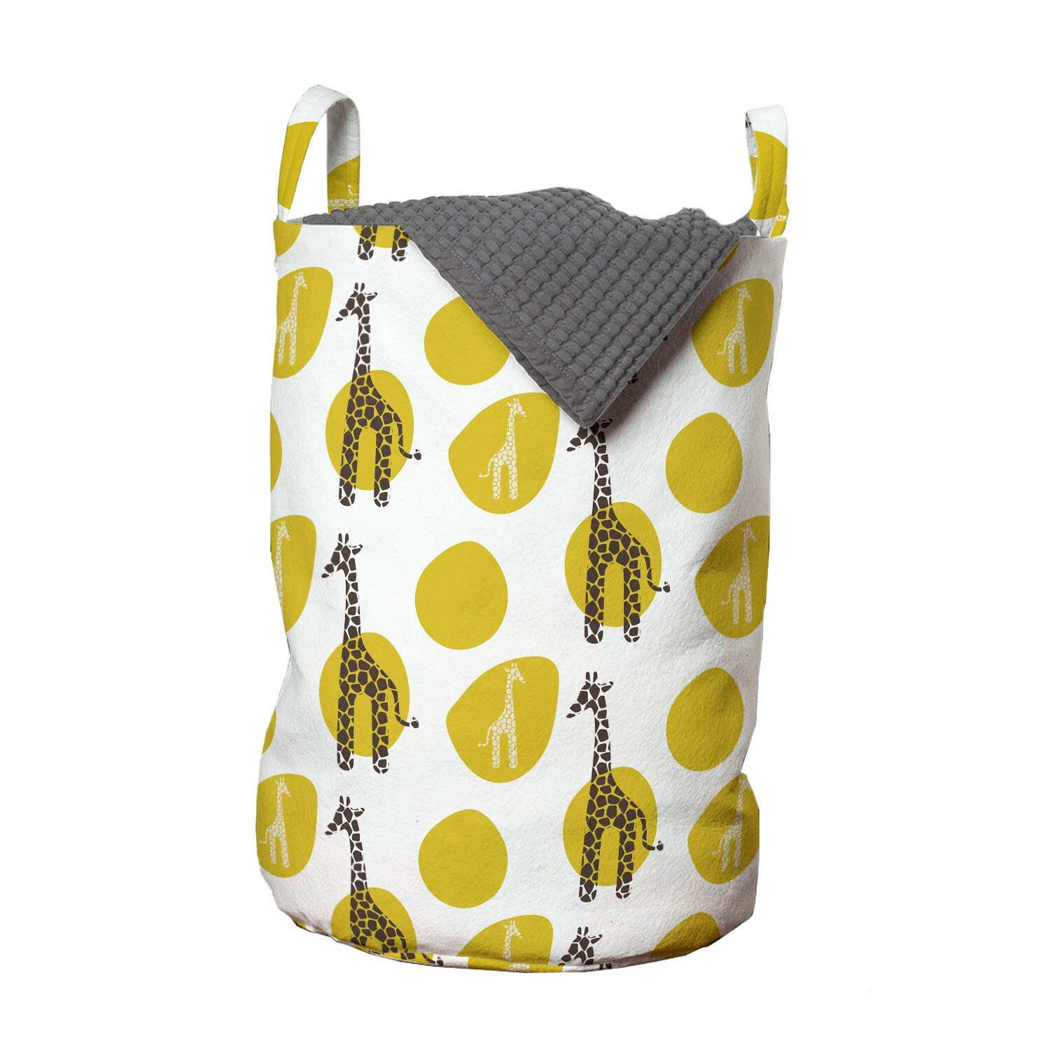 Abakuhaus Wäschesäckchen Wäschekorb mit Griffen Kordelzugverschluss für Waschsalons, Giraffe Safari-Grafik-Zusammensetzung