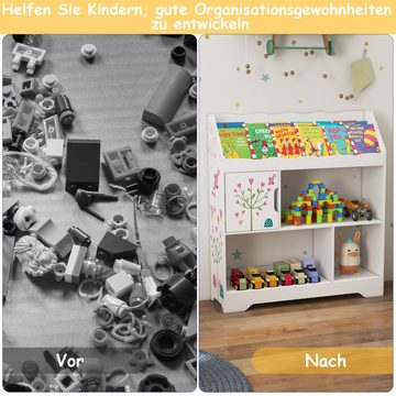 KOMFOTTEU Bücherregal, Kinderregal mit 3 offenen Ablagefächern & Türschrank