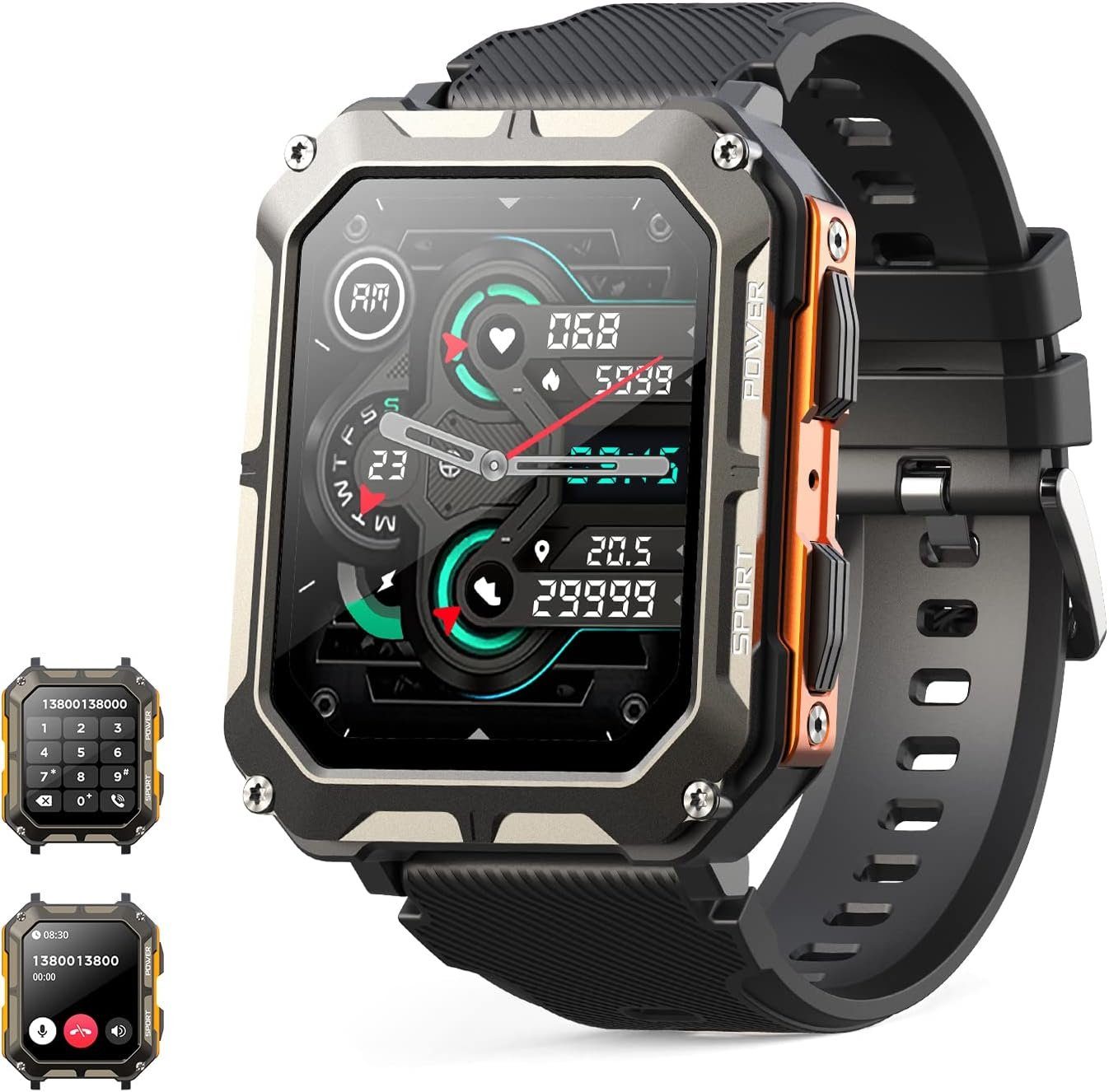 Robuste Smartwatch,Fitness Armbanduhr,Militär mit Telefonfunktion Smartwatch