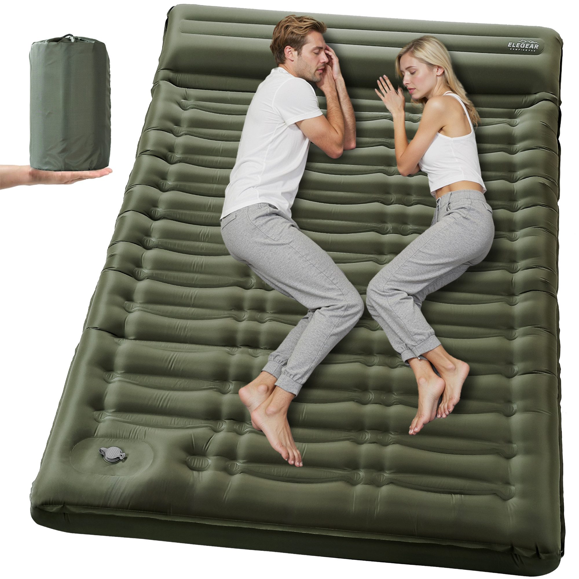 Elegear Isomatte Outdoor 12/14cm Campingmatte, 195×65/138CM isomatte selbstaufblasend, (1-tlg), Schlafmatte mit Fußpumpe, für 2 Personen Strand, Reisen, Zelt, Outdoor