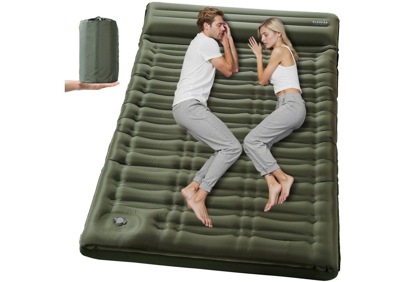 Elegear Isomatte isomatte selbstaufblasend 12/14cm Campingmatte Outdoor, 195×65/138CM, (1-tlg), Schlafmatte mit Fußpumpe, für 2 Personen Strand, Reisen, Zelt, Outdoor