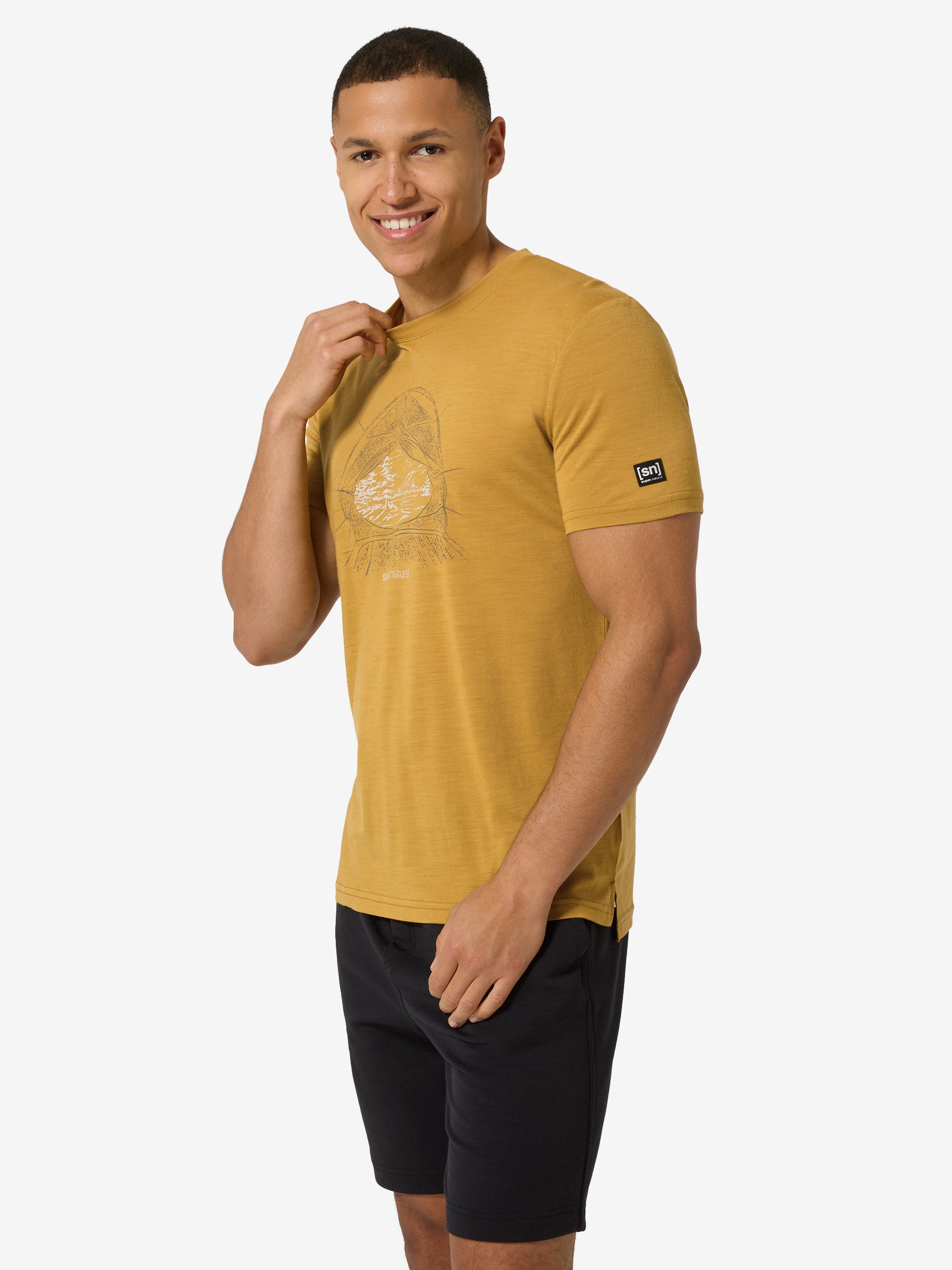 SUPER.NATURAL T-Shirt für Herren,Merino M TENT VIE TEE mit Berg-Motiv, atmungsaktiv
