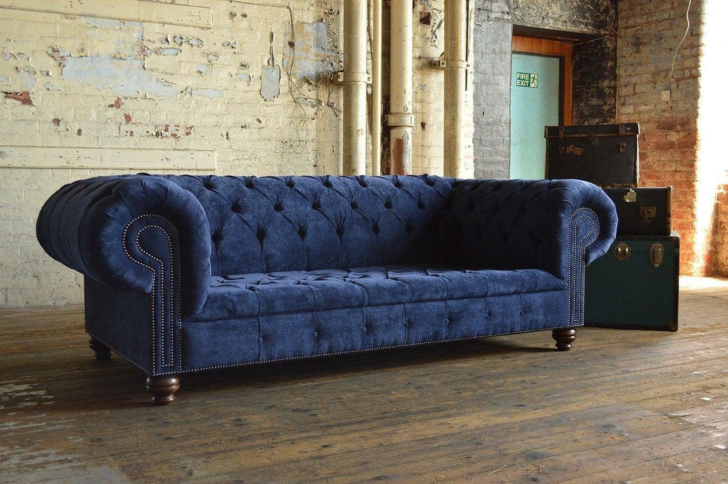 Sofa Stoff Luxus Europe Sofas JVmoebel in Couch Klasse Blaue Chesterfield Textil 3-Sitzer Couchen, Made