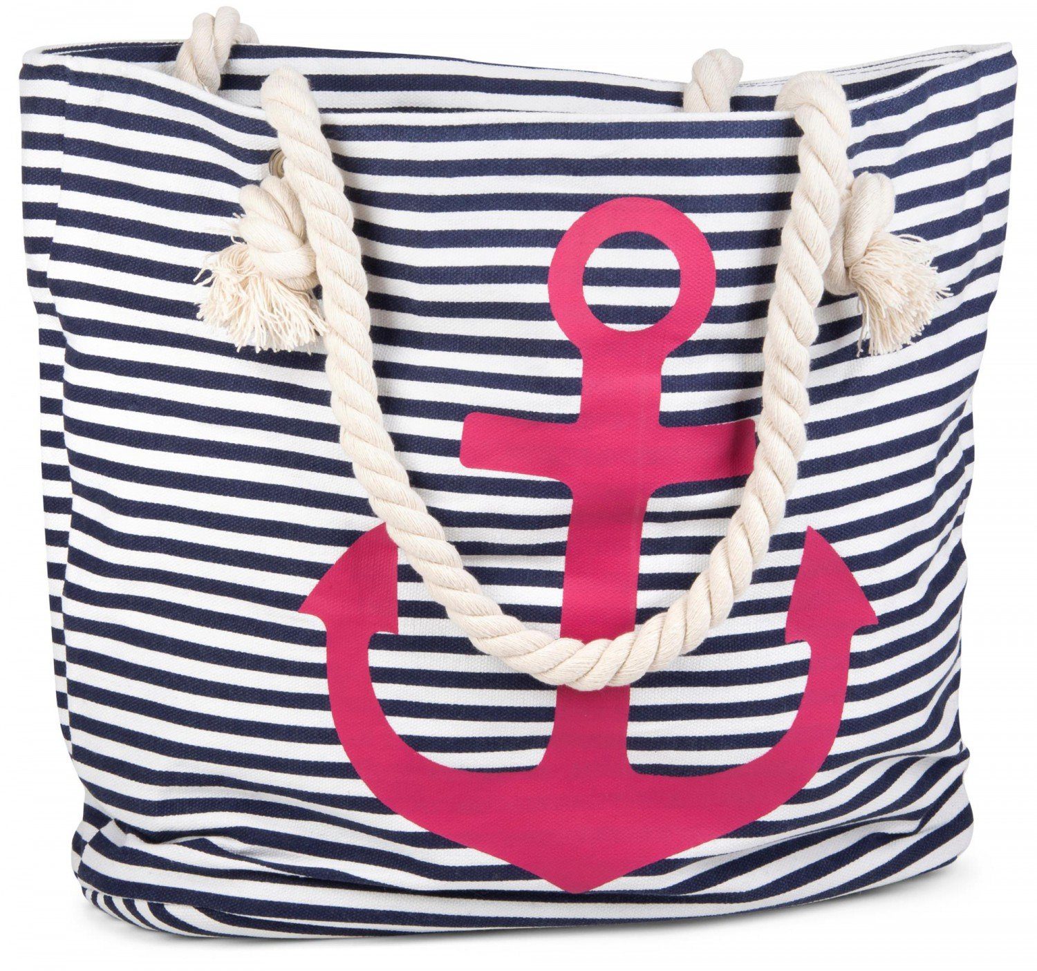 Marine-Weiß Pink Strandtasche Streifen (1-tlg), mit und / Anker styleBREAKER Strandtasche