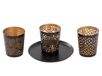 Casamia Kerzenhalter Kerzenhalter Kreta 3er Set Kerzenständer Teelichthalter schwarz gold