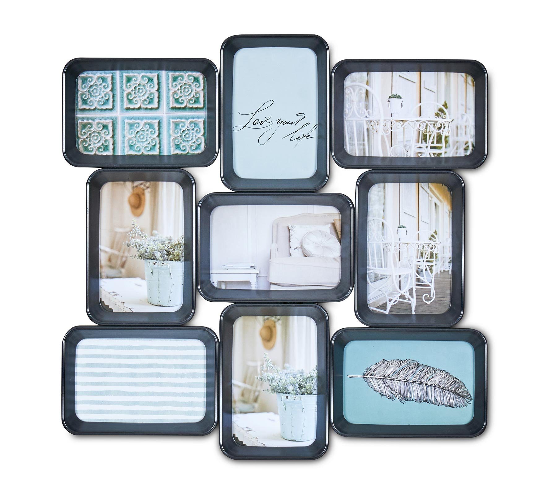 Levandeo® Bilderrahmen Collage, Design Bilderrahmen Loop in schwarz für 9 Fotos schwarze