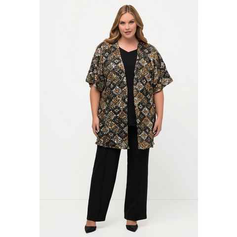 Ulla Popken Kimono Kimono-Jacke Metallic-Pailletten Oversized Halbarm, Langform, Materialmix