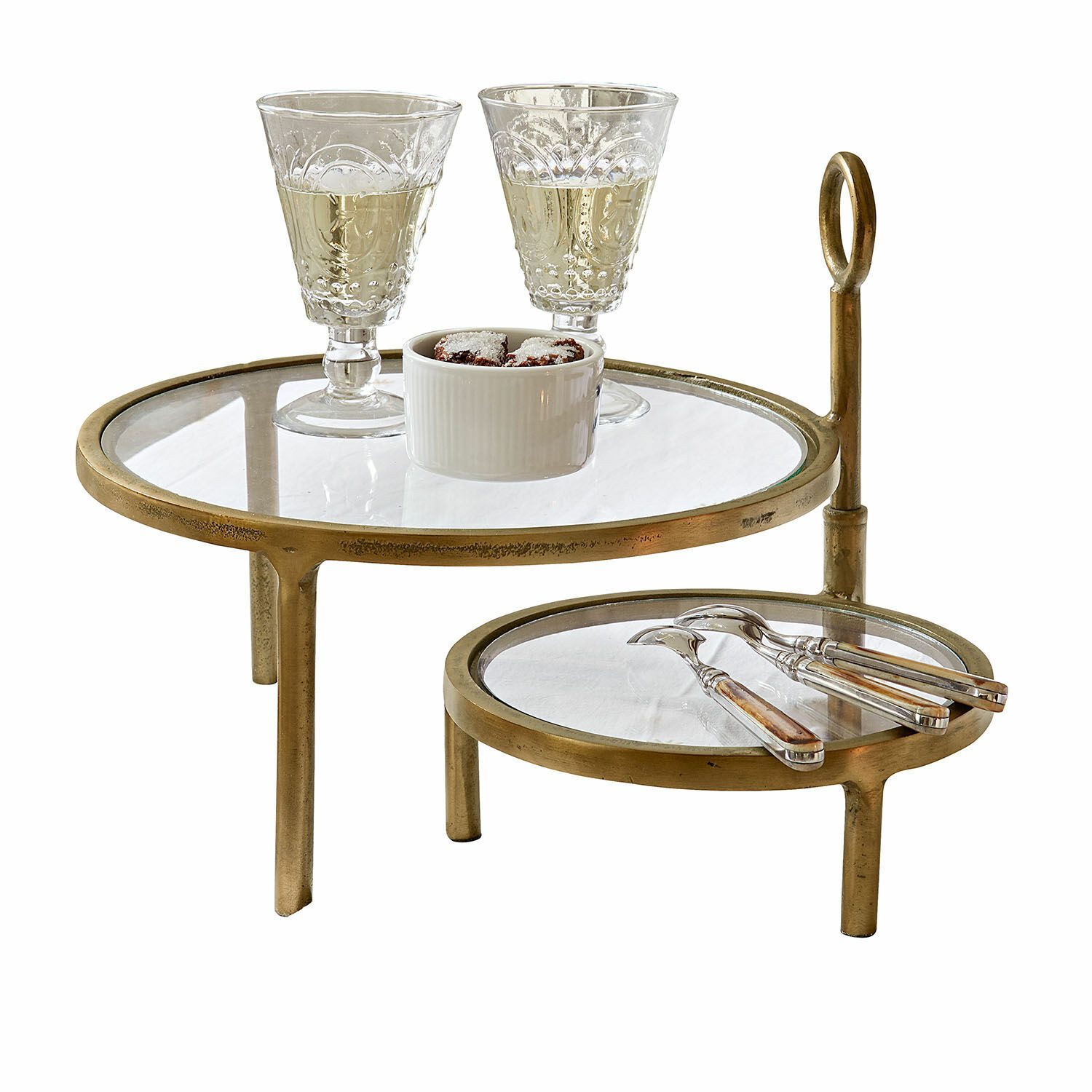 Mirabeau Etagere Etagere Drovela antikmessing, Aluminiumguss, Ablagefläche: Glas