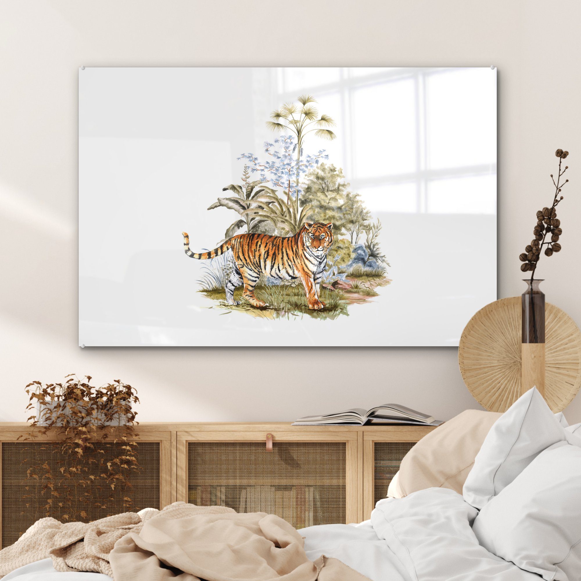 Tiger Acrylglasbilder Wohnzimmer (1 Wald, & Acrylglasbild Schrein MuchoWow St), - Schlafzimmer -
