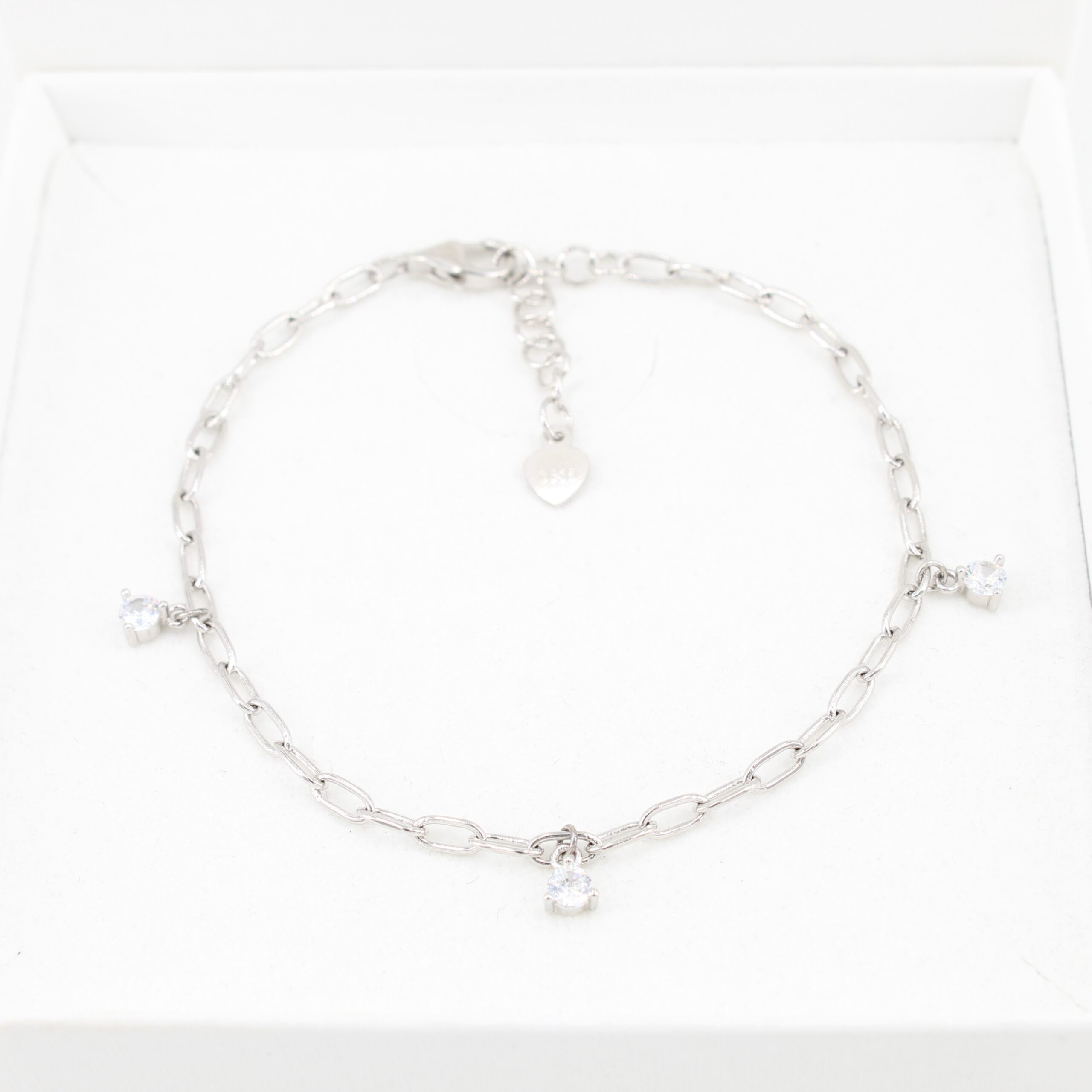PANDACHARMS Silberarmband Gliederkettchen mit Steinen, S925 mit Zirkonia, Länge variabel 16-19cm