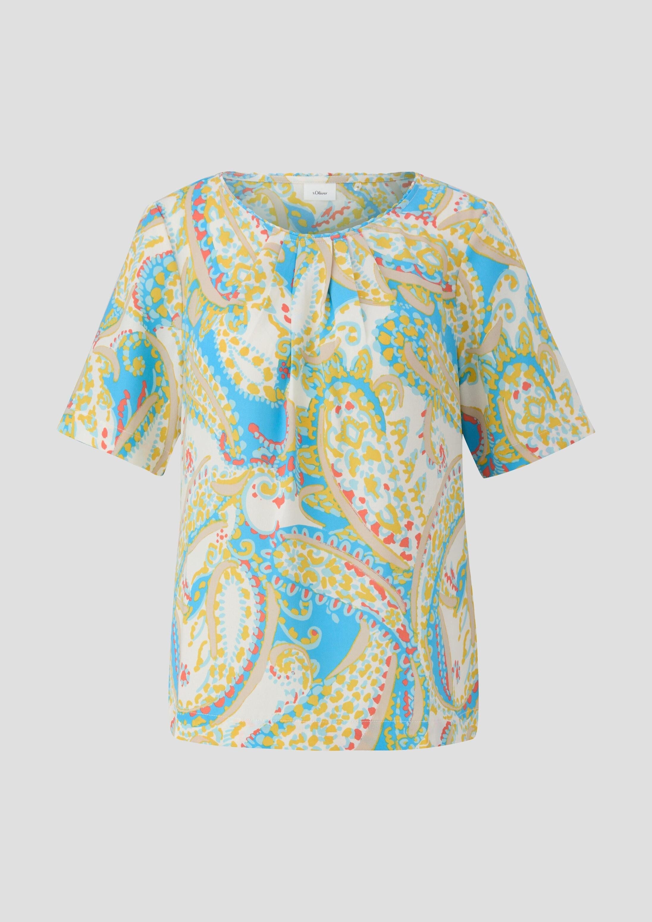 s.Oliver Kurzarmbluse Bluse Bluse mit Rundhalsausschnitt