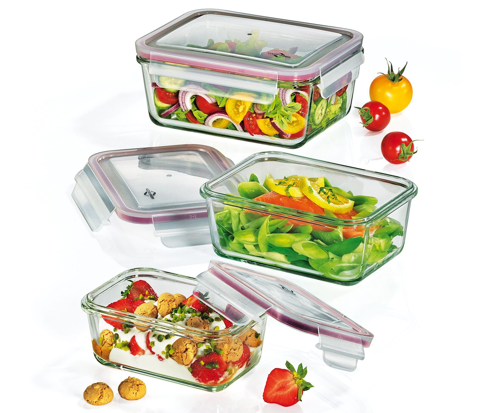 Küchenprofi Salatbox Küchenprofi Vorratsdosen Set 3tlg Glas Крышки transparent, Glas, (Vorratsdosen Set)