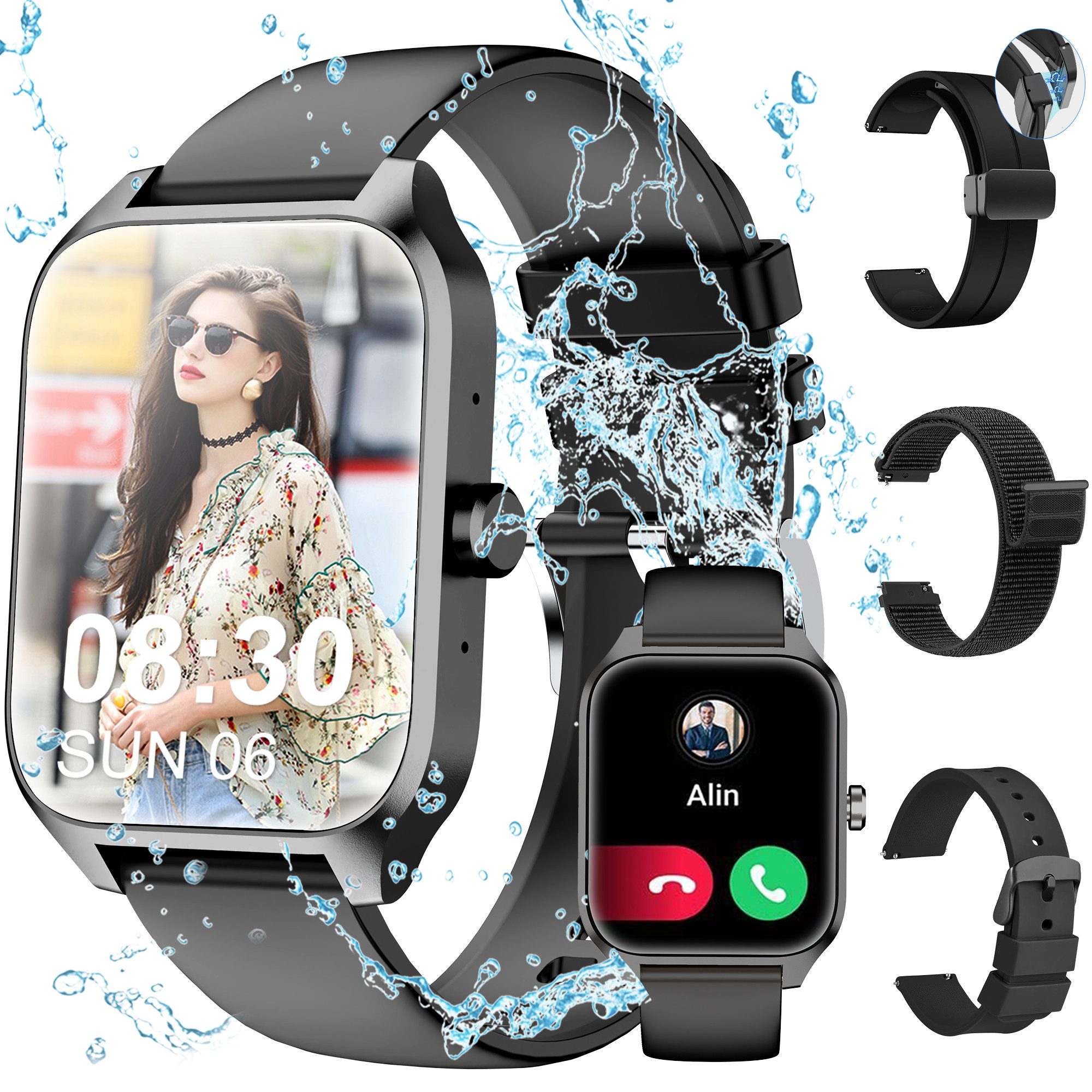 ibettertec Smartwatch Damen Herren mit Telefonfunktion Smartwatch (1.83 Zoll) Fitness Tracker Uhr mit 3 Kombinationen von Armbändern,(Fitnessuhr mit Anruffunktion 1,83" HD Voll Touchscreen Zoll,Smartwatch Fitness Tracker Uhr mit 120+Sportmodi,IP68 Wasserdicht,Uhren Watch für Android IOS,Fitnessuhr Tracker mit Pulsmesser Schrittzähler Schlafmonitor Aktivitätstracker cm, Uhren Watch für Android IOS)