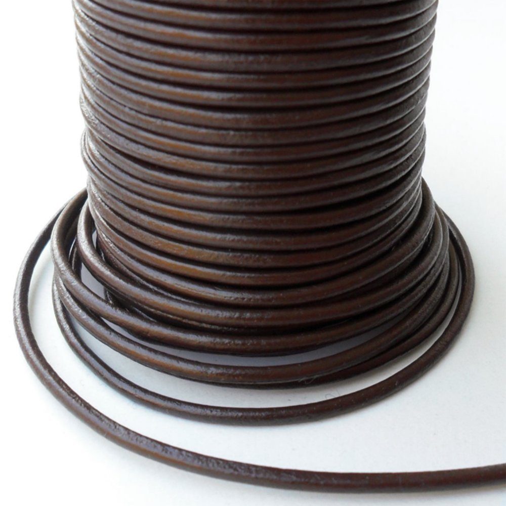 Auroris Bastelnaturmaterial 25m Rolle Lederband rund Durchmesser 2mm Farbe wählbar, Lederschnur Lederriemen