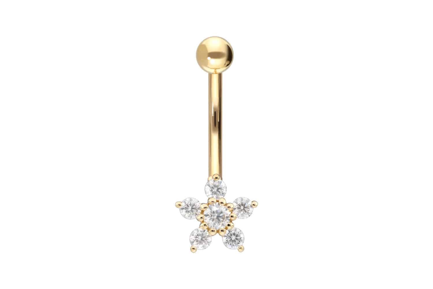 Bauchnabelpiercing 18 Karat Gold Bananabell MOISSANIT-BLUME