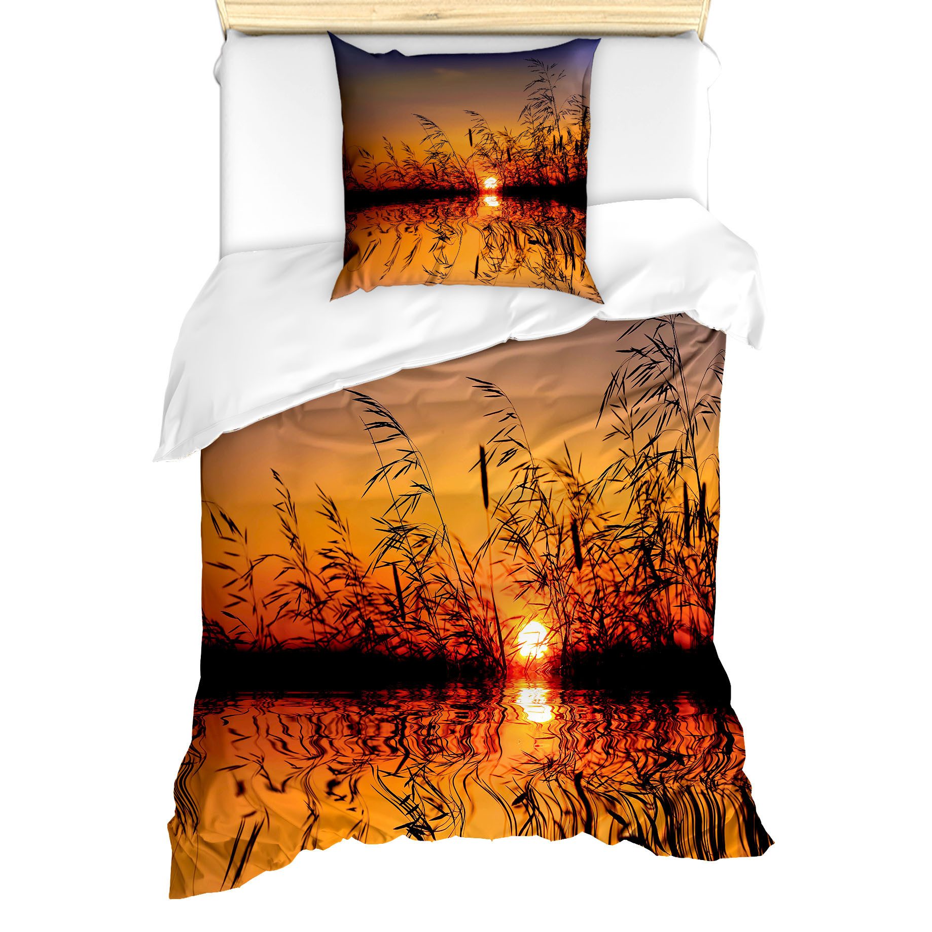 Abakuhaus Bettwäsche Milbensicher Allergiker geeignet mit Kissenbezug, Microfaser, Natur See-Sonnenuntergang-Foto-Szene