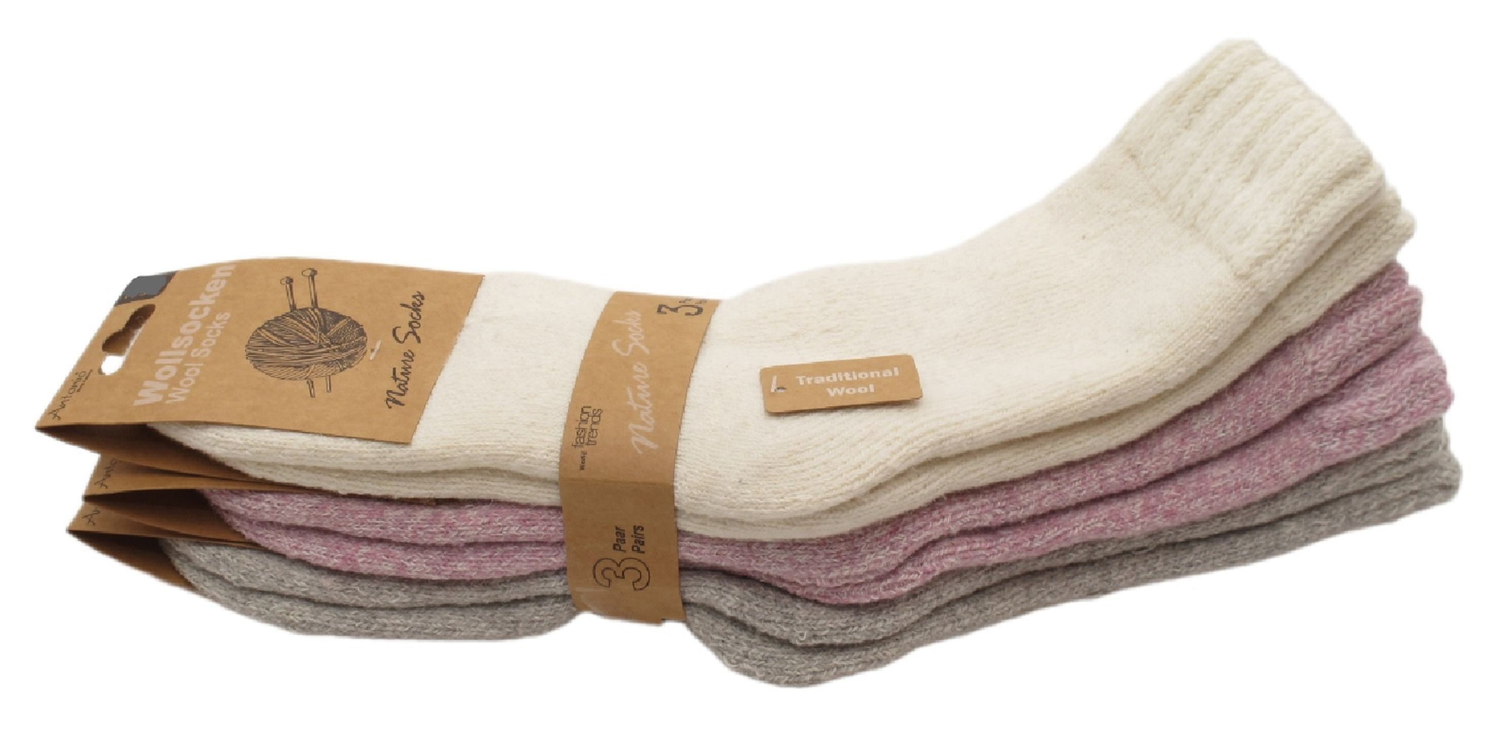 Antonio Socken 3 Paar Wollsocken Socken Strümpfe Damen Weiß Lila Grau Meliert 39-42 – Bild 2 von 5