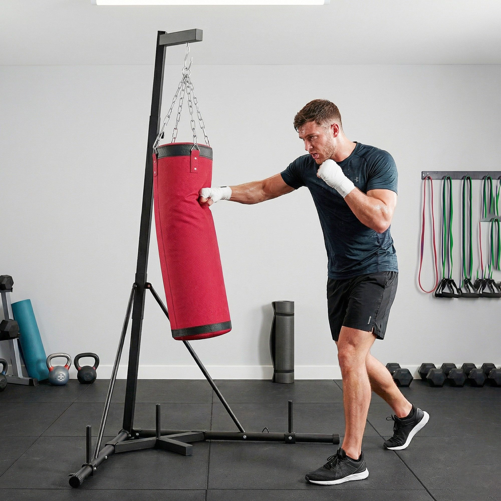 SPORTNOW Boxsackhalterung Boxsack Trainingsgerät Höhenverstellbar Freistehend Stahl, (bis 0 Zoll, Boxsackhalter, 2-tlg., Boxsackständer, für Heimtraining Fitnessstudio)
