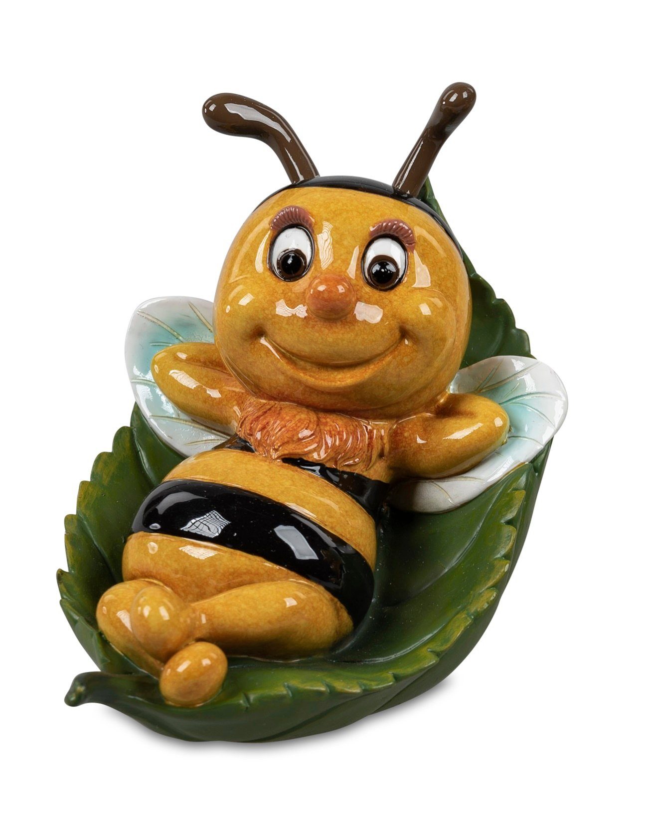 dekojohnson Dekofigur lustige Deko-Biene liegend auf einem Blatt 16x13cm
