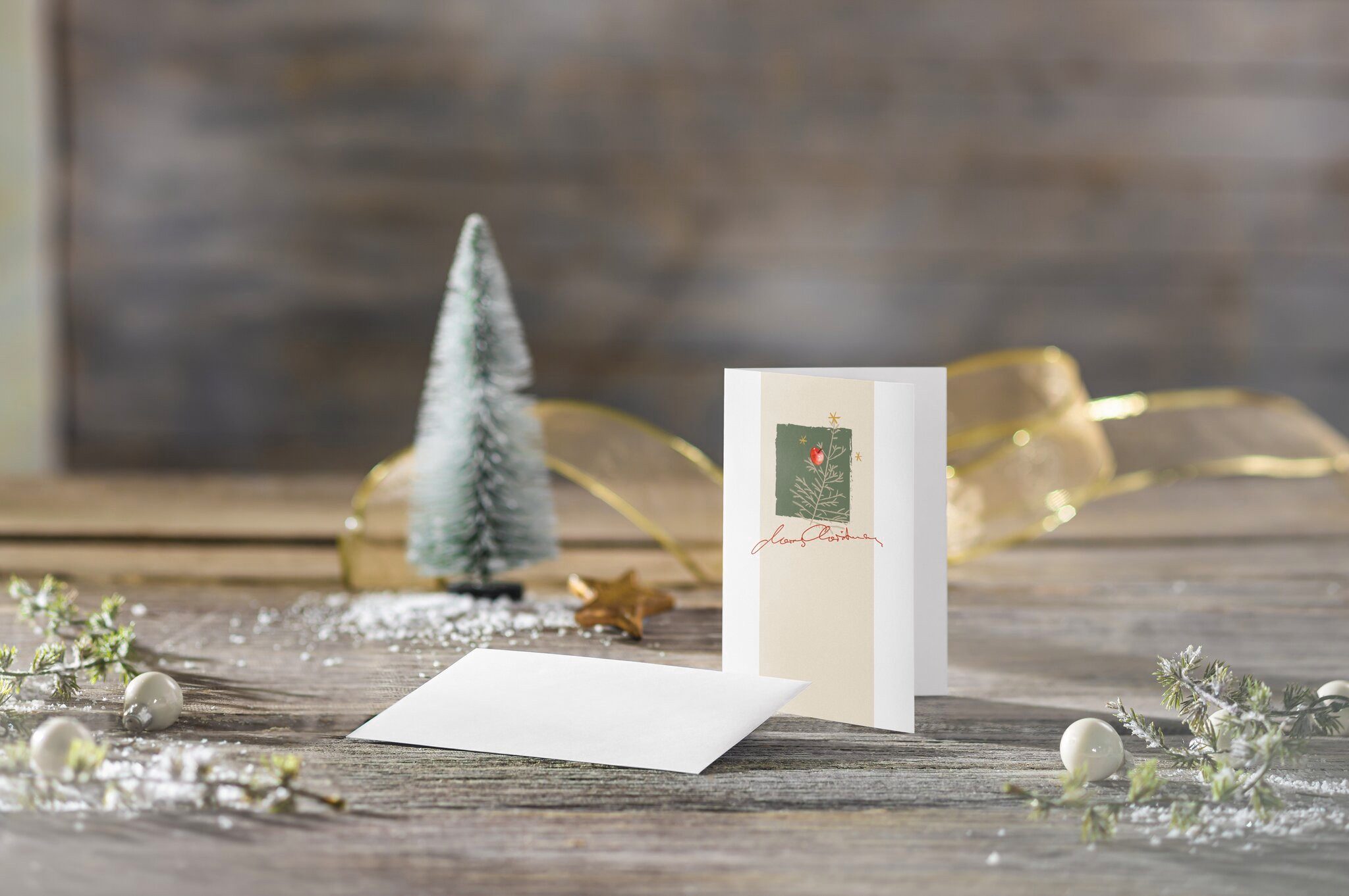 Thumbnail - Sigel Grußkarten SIGEL DS073 Weihnachts-Karten - Weihnachtsbaum - weiß/beige/grün - A6