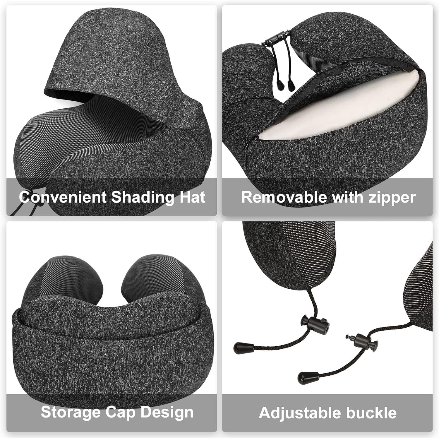 Refined Living Reisekissen Memory Foam,Reisekissen mit Haube,Bequemes Nackenhörnchen mit Haube, für Flugzeug, Auto, Zug, Büro Nackenkissen Reise zum Schlafen, 1 – Bild 4 von 5