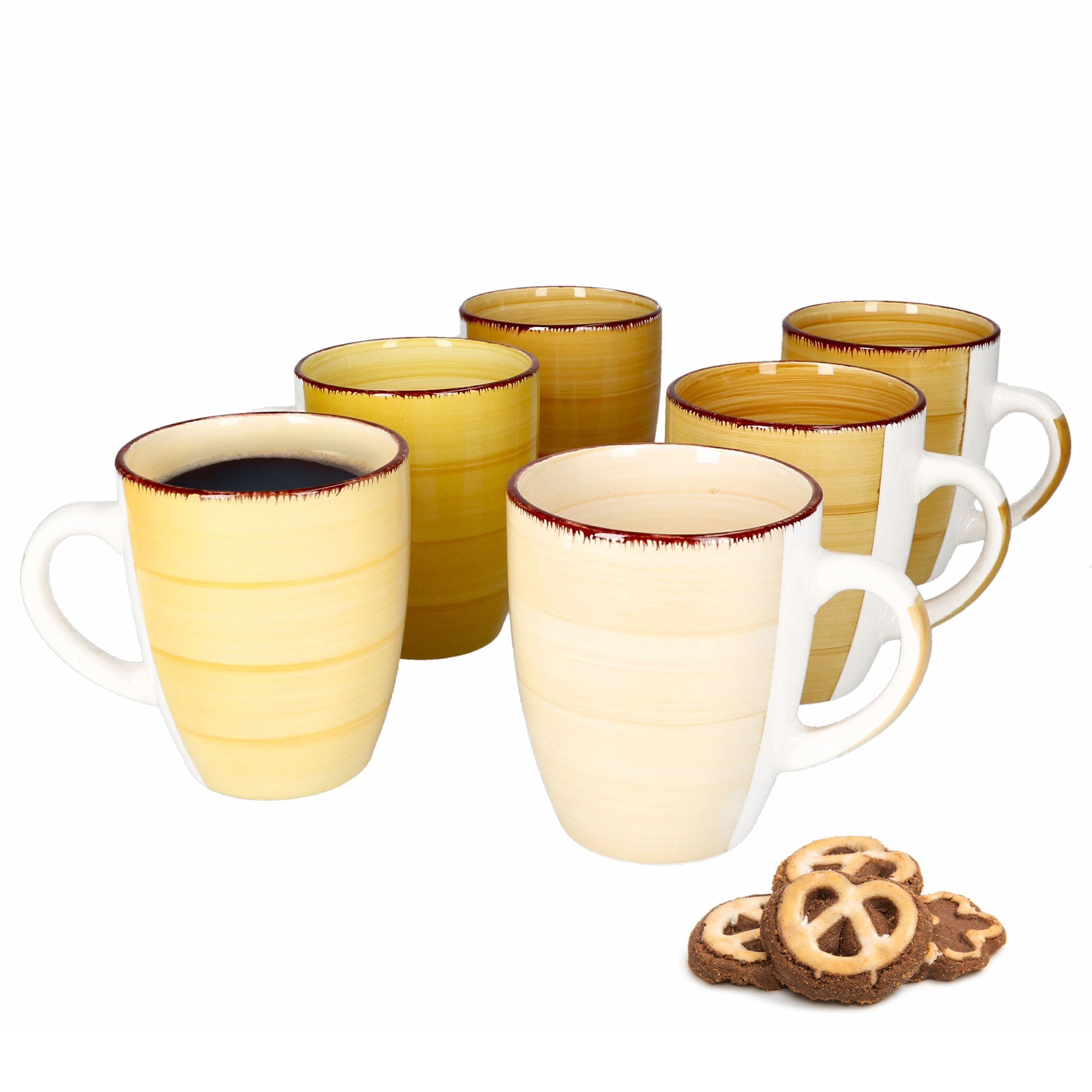 MamboCat Becher 6er Set Yellow Kaffeebecher Gelb 350ml Henkel Trinkbecher Tasse Pott, Steingut