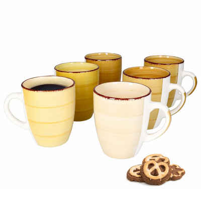 MamboCat Becher 6er Set Yellow Kaffeebecher Gelb 350ml Henkel Trinkbecher Tasse Pott, Steingut