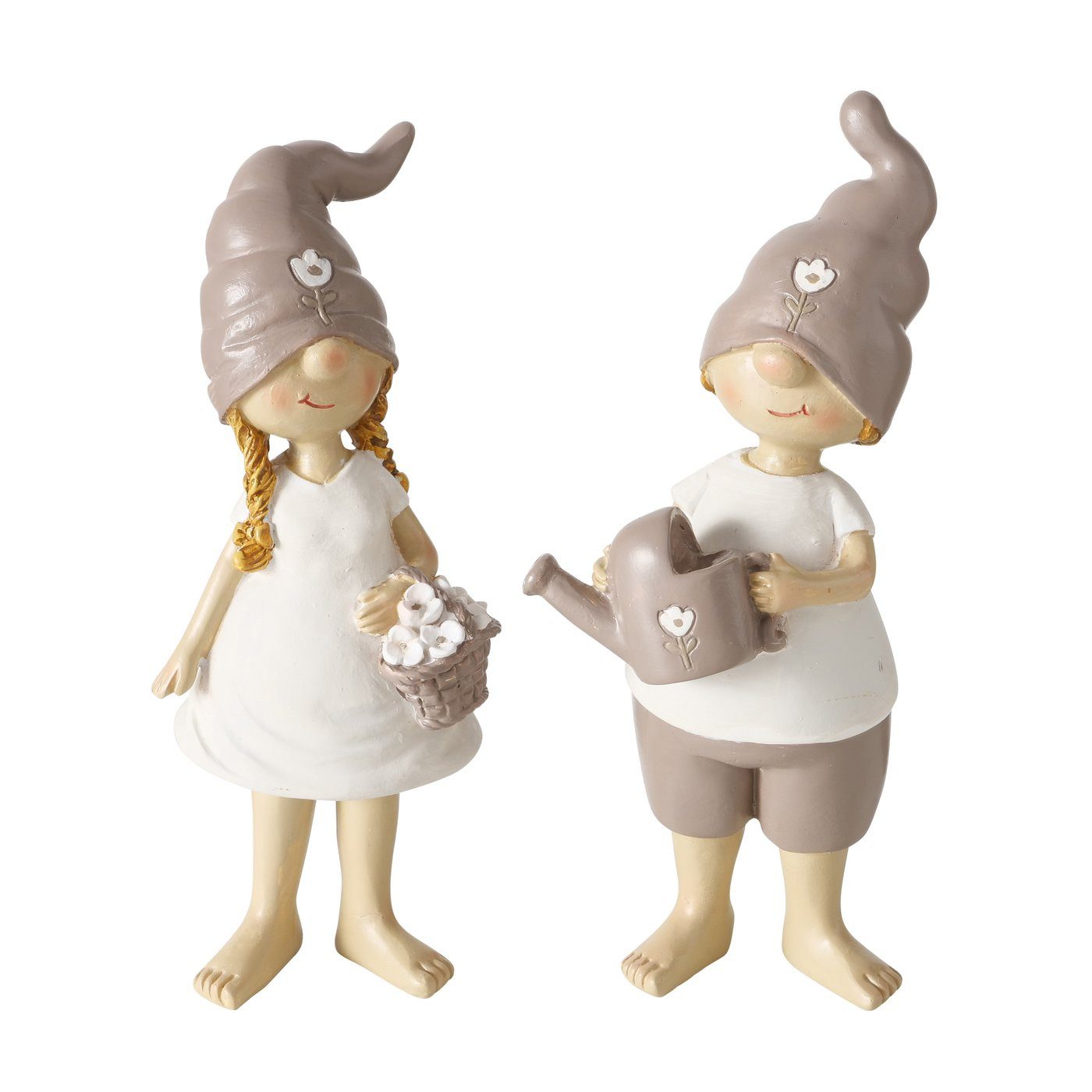 Dekofigur 2er Set Gartenliebe Figuren - Taupe & Weiß Kunstharz Deko