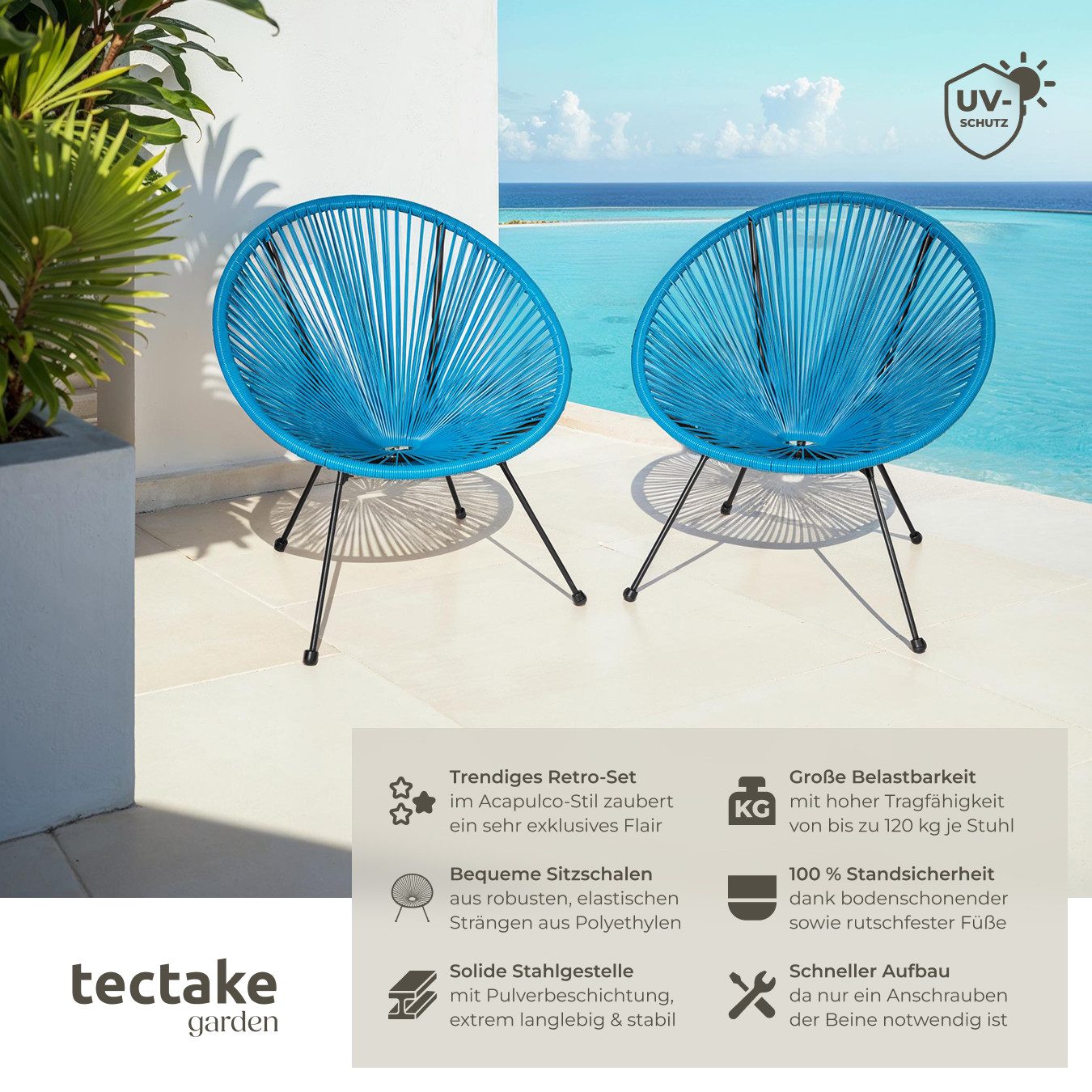 tectake Gartenstuhl 2er Set Gartenstuhl (Set, günstig online kaufen