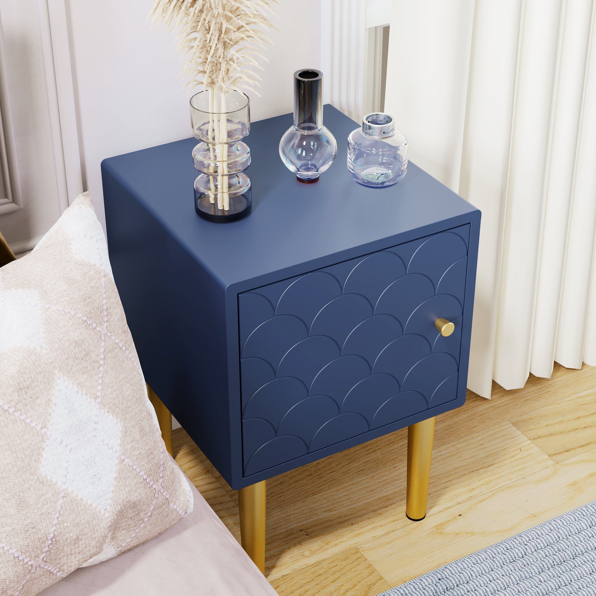 Nachttisch (Nachtschrank, 2-St), Nachtkommode Beistelltisch für Boxspringbett, Metallbeine, 35x35x50cm
