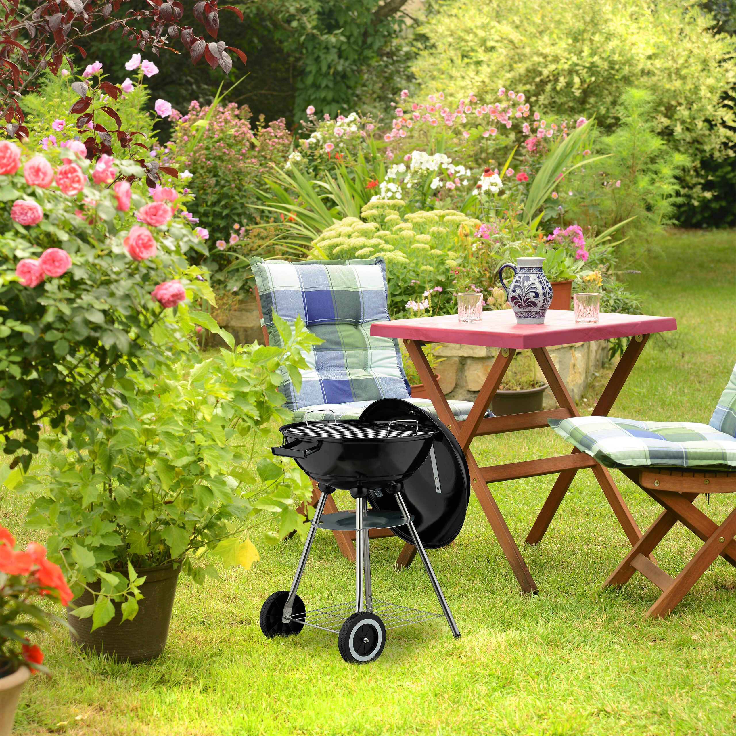 relaxdays Holzkohlegrill Großer Kugelgrill mit Rädern – Bild 2 von 5