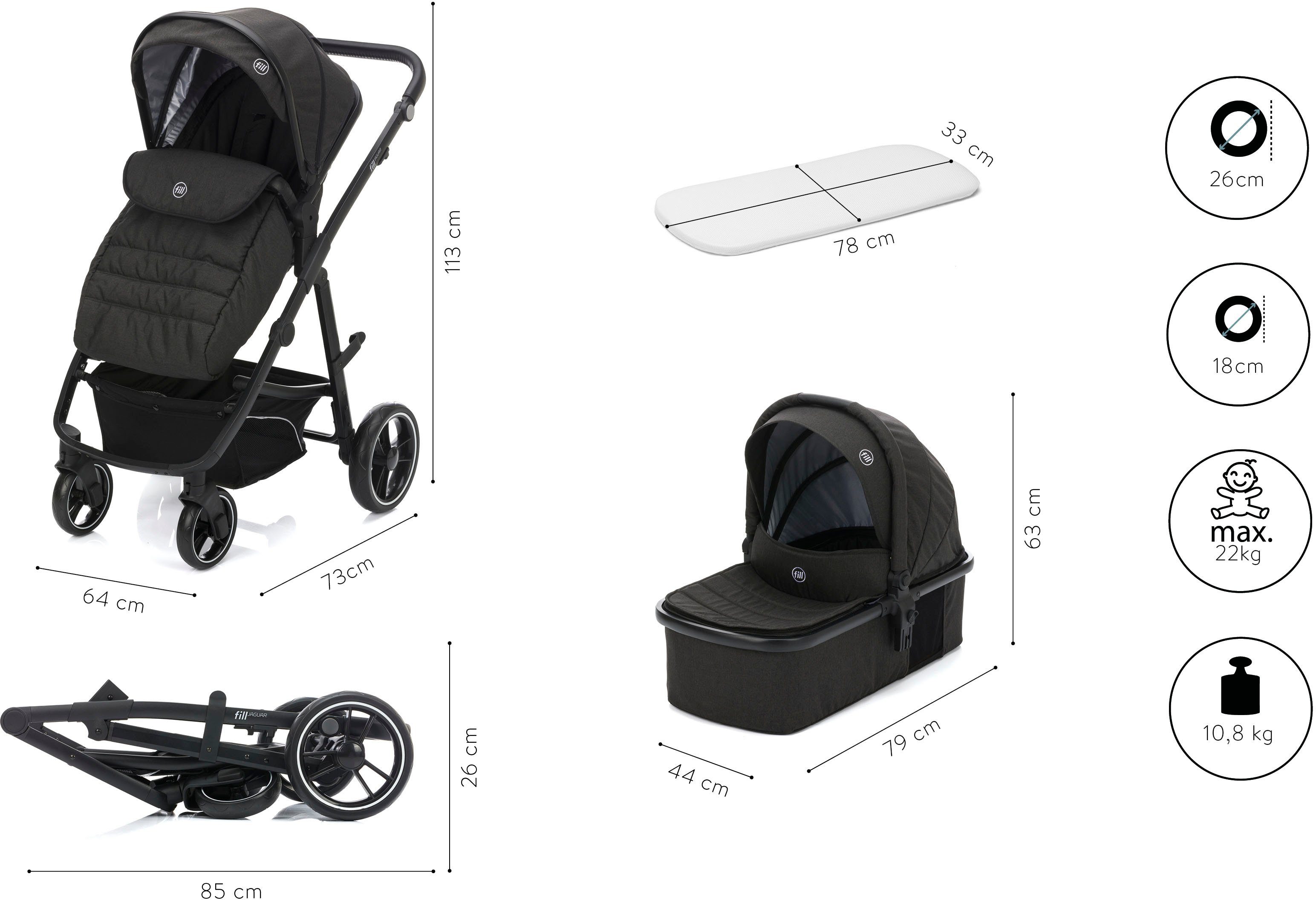 Fillikid Kombi-Kinderwagen Jaguar, (Set, 9-tlg)