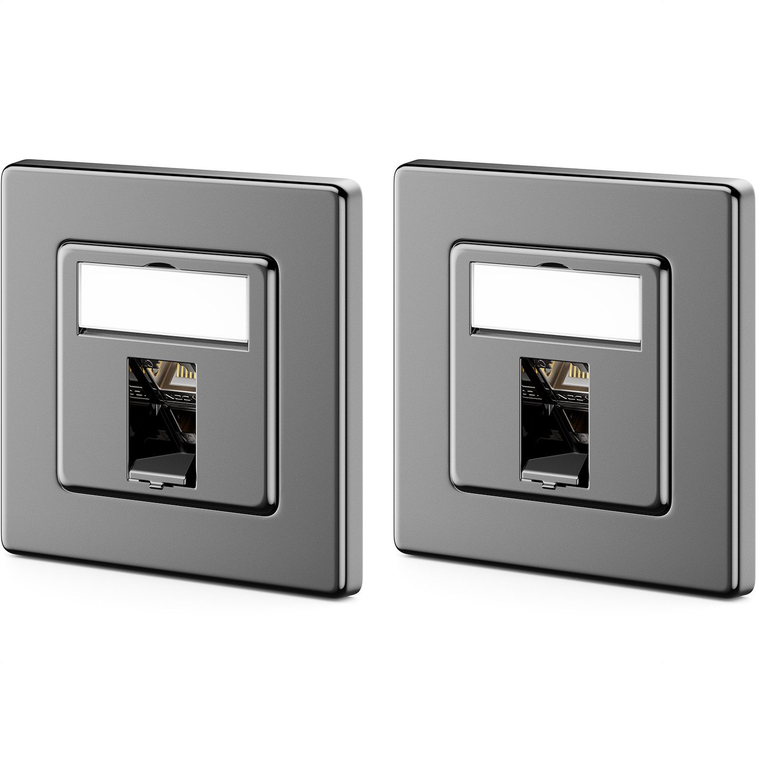 deleyCON deleyCON 2x CAT7 Unterputzdose + Keystone Modul (45° RJ45) Schwarz Netzwerk-Adapter