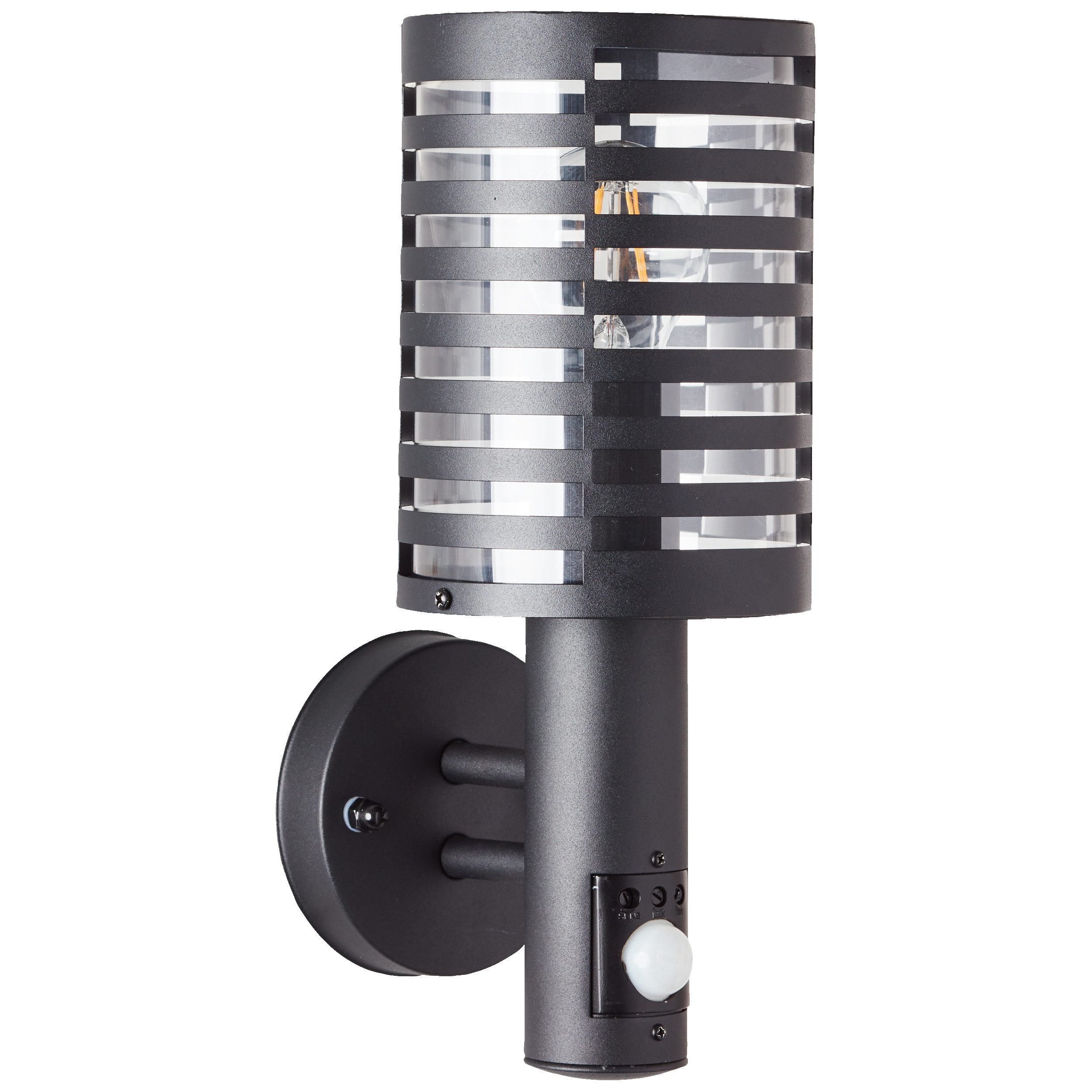 Lightbox Wandleuchte, Bewegungsmelder, ohne Leuchtmittel, spritzwassergeschützte Wandlampe - 33x16 Edelstahl/Kunststoff schwarz