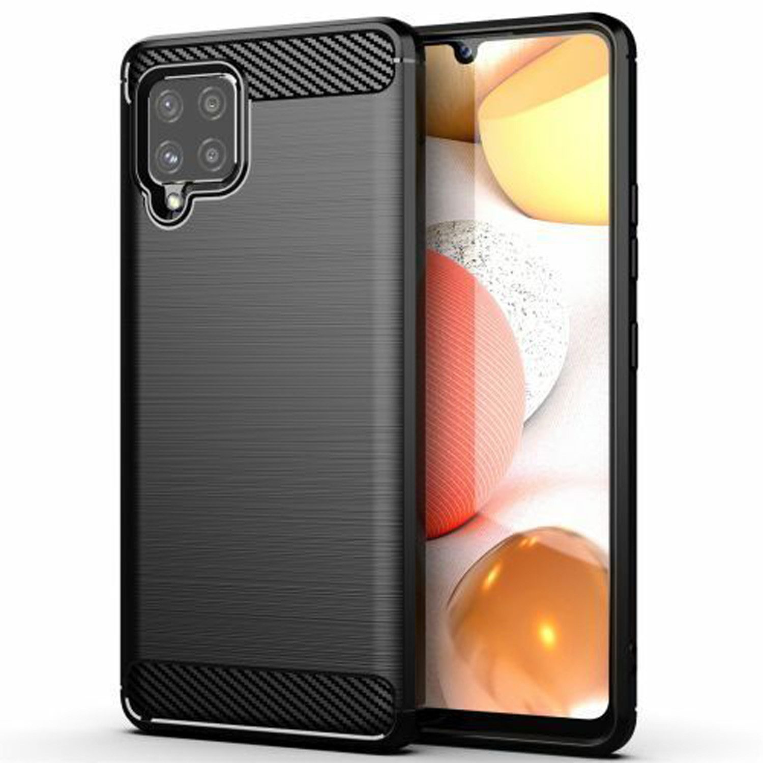 betterfon Handyhülle Carbon Hülle für Samsung Galaxy A42 5G Backcover TPU Silikon Schwarz, Carbon-Look – stoßfestes Case mit Air-Cushion & Metall-Optik