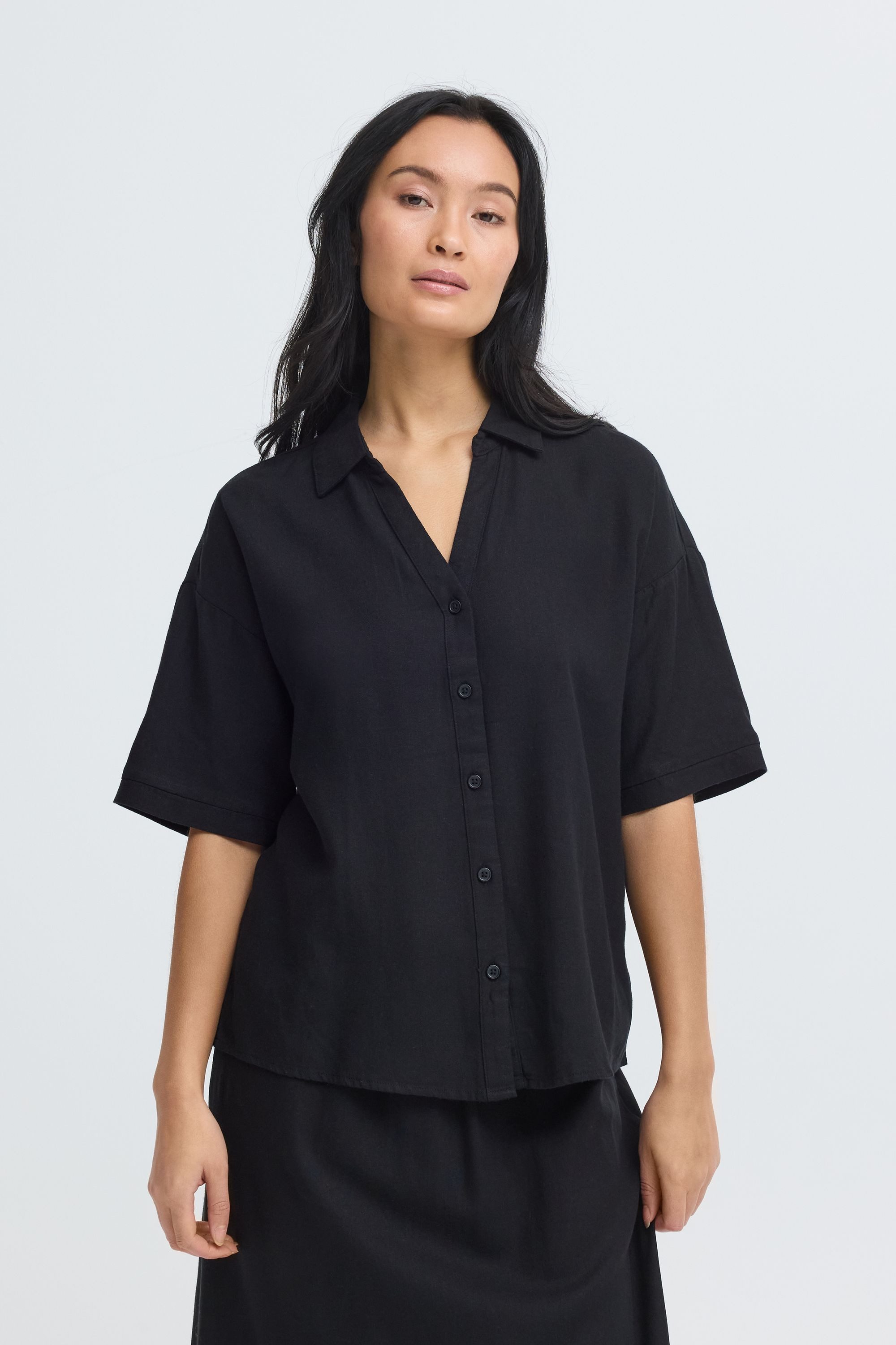 OXMO Hemdbluse OXNInna Modische Hemd/Bluse aus Leinen-Mix