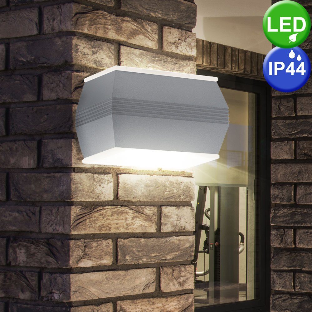 etc-shop Außen-Wandleuchte, LED-Leuchtmittel fest verbaut, Terrassen Warmweiß, LED Spot Set ALU Glas Beleuchtungen 2er Wand Lampen Außen