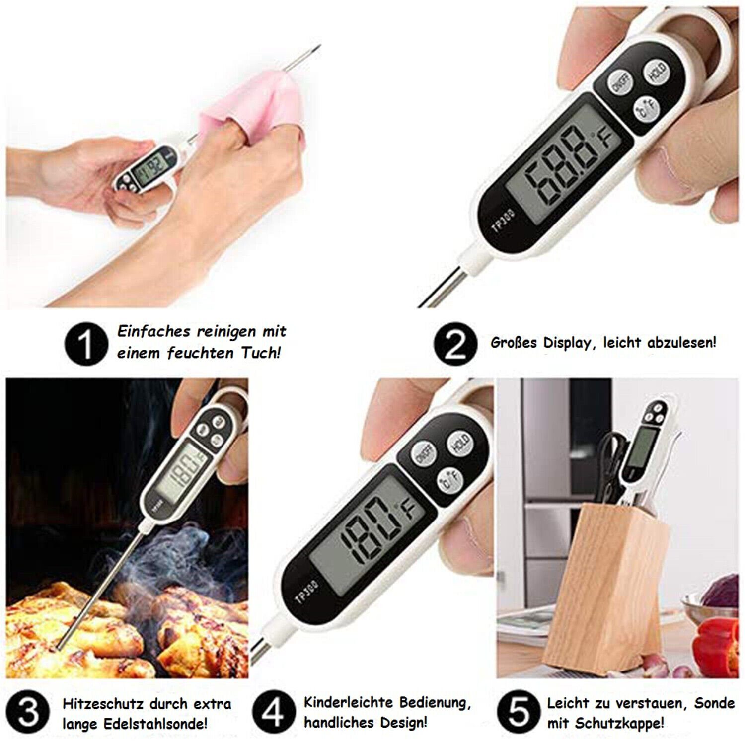 Olotos Kochthermometer Digital LCD Thermometer Bratenthermometer Fleischthermometer Grill BBQ