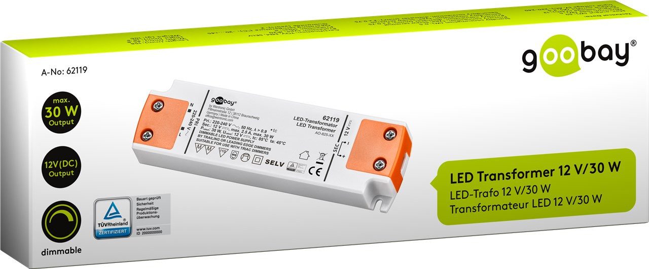 Goobay Lampenfassung LED-Trafo 12 V (DC)/30 W 30 W - dimmbar 12 V DC für LEDs bis 30 W Gesa