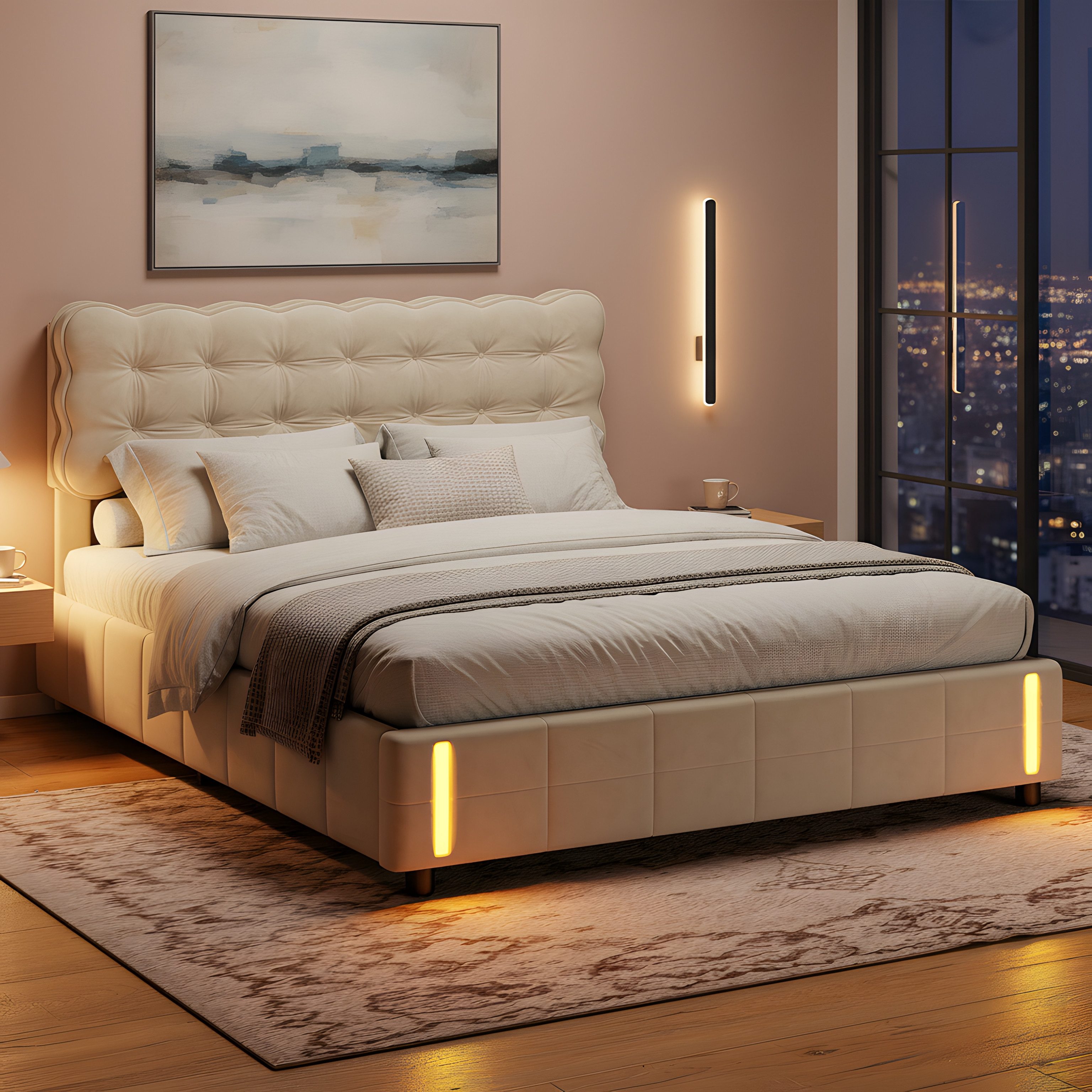 PXloue Polsterbett LED Doppelbett, Stauraumbett, Hydraulisch anhebbarer Bet günstig online kaufen