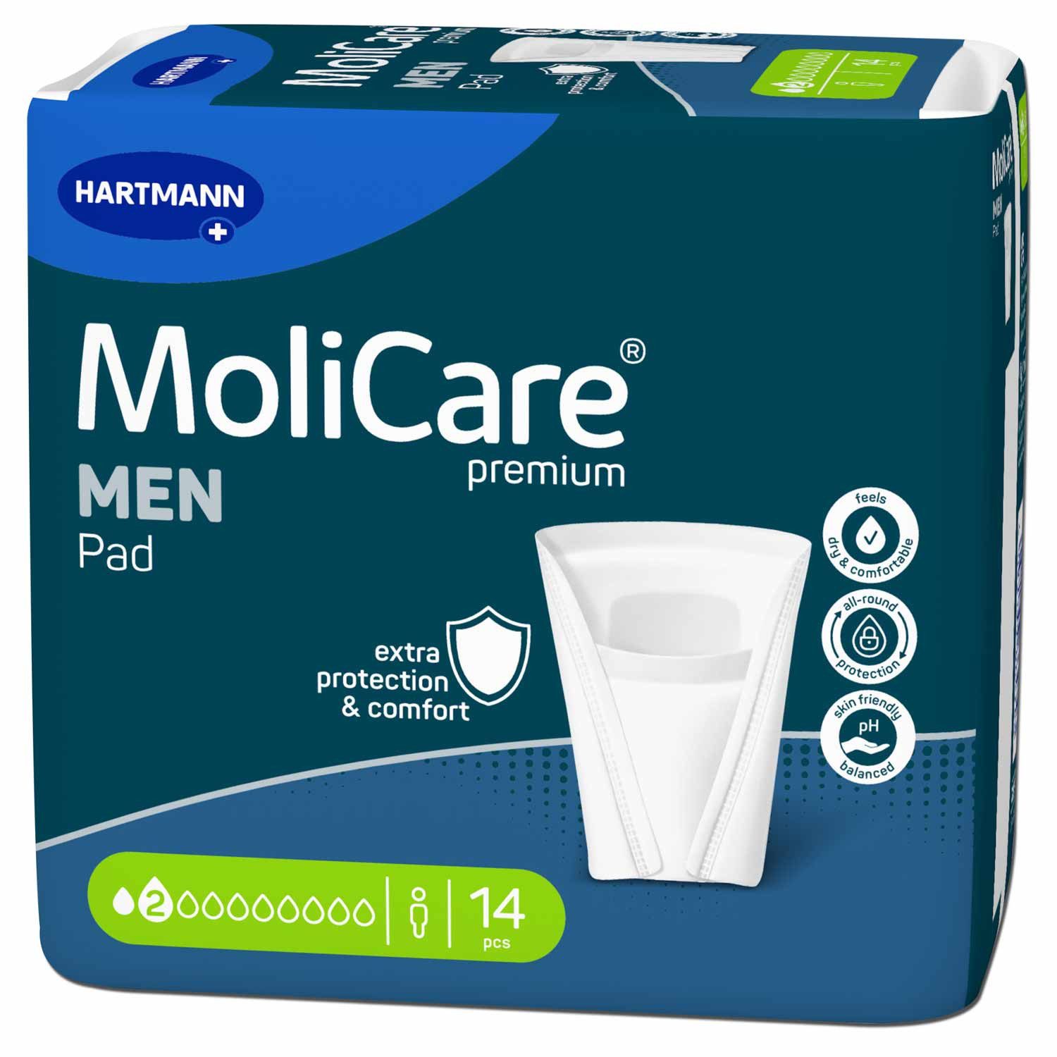 PAUL HARTMANN AG Inkontinenz-Einlage Hartmann MoliCare Premium Men Pad 2 Tropfen 14 Stück, 2 Tropfen, 14-St., Geruchsneutralisation, Sofort-Trocken-Gefühl, breiter Klebestreifen