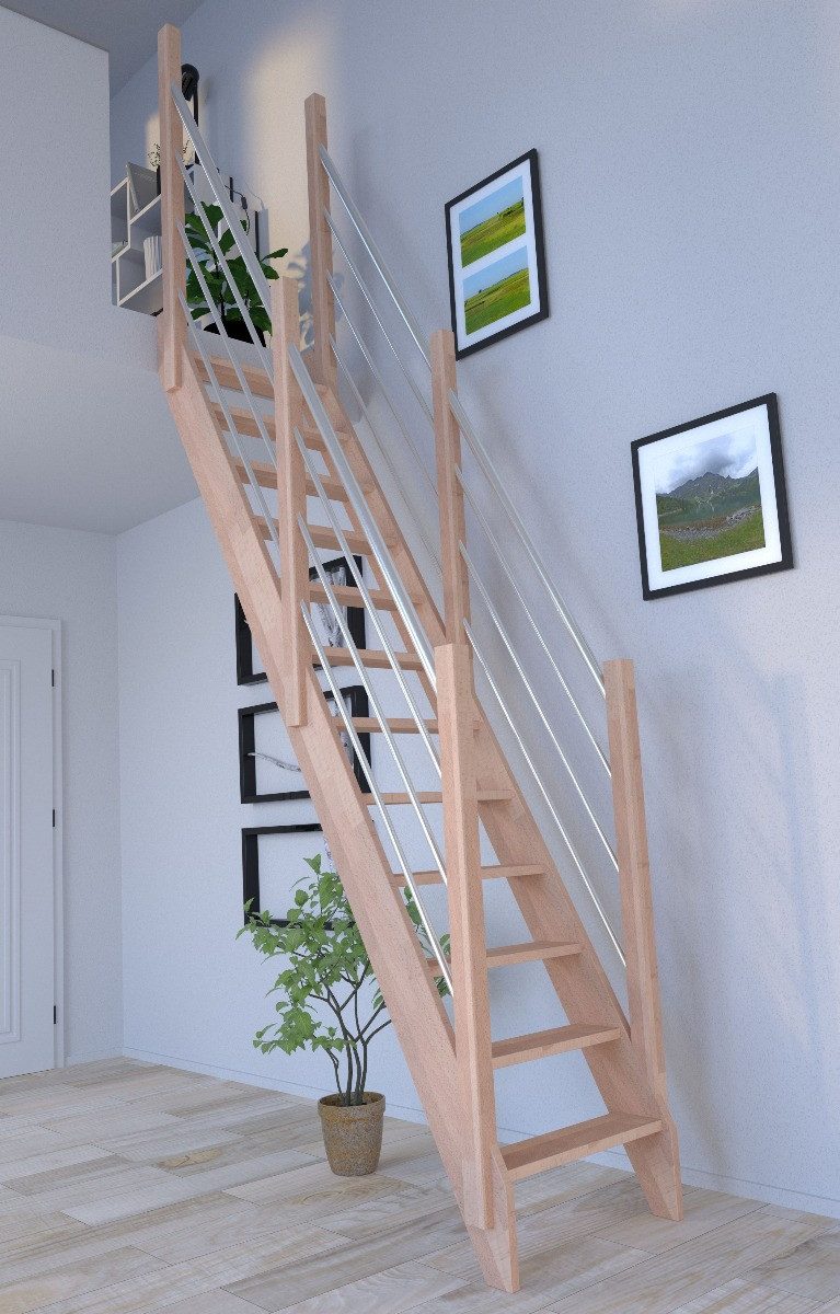 Starwood Raumspartreppe Raumspartreppe Buche 3000 mit Holz-Edelstahl Geländer beidseitig