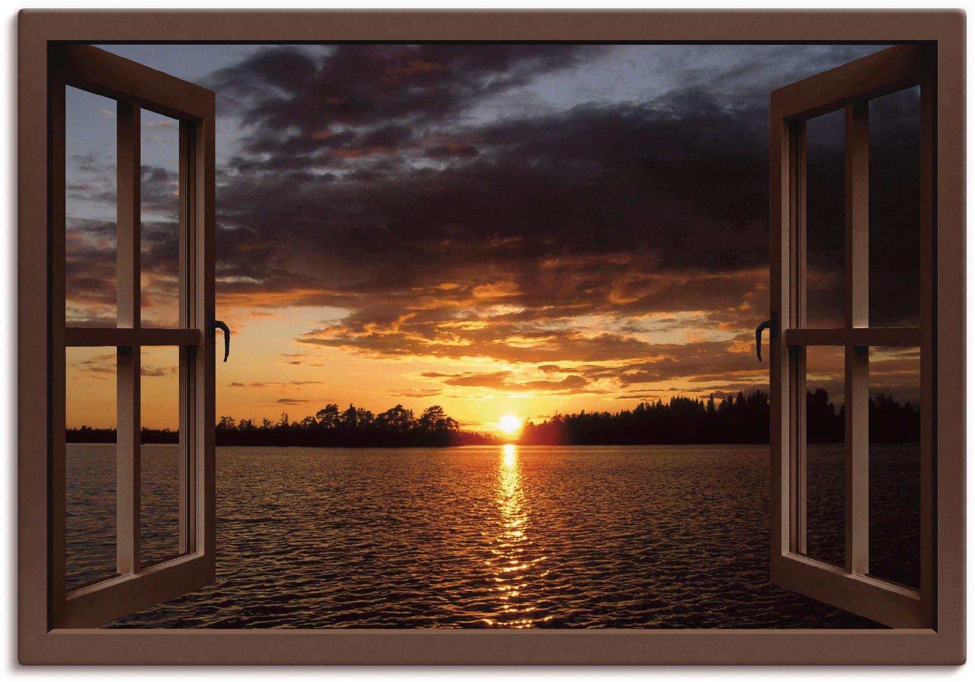 Artland Wandbild Sonnenuntergang am See mit Fenster, Seebilder (1 St), als Alubild, Leinwandbild, Wandaufkleber oder Poster in versch. Größen | Poster