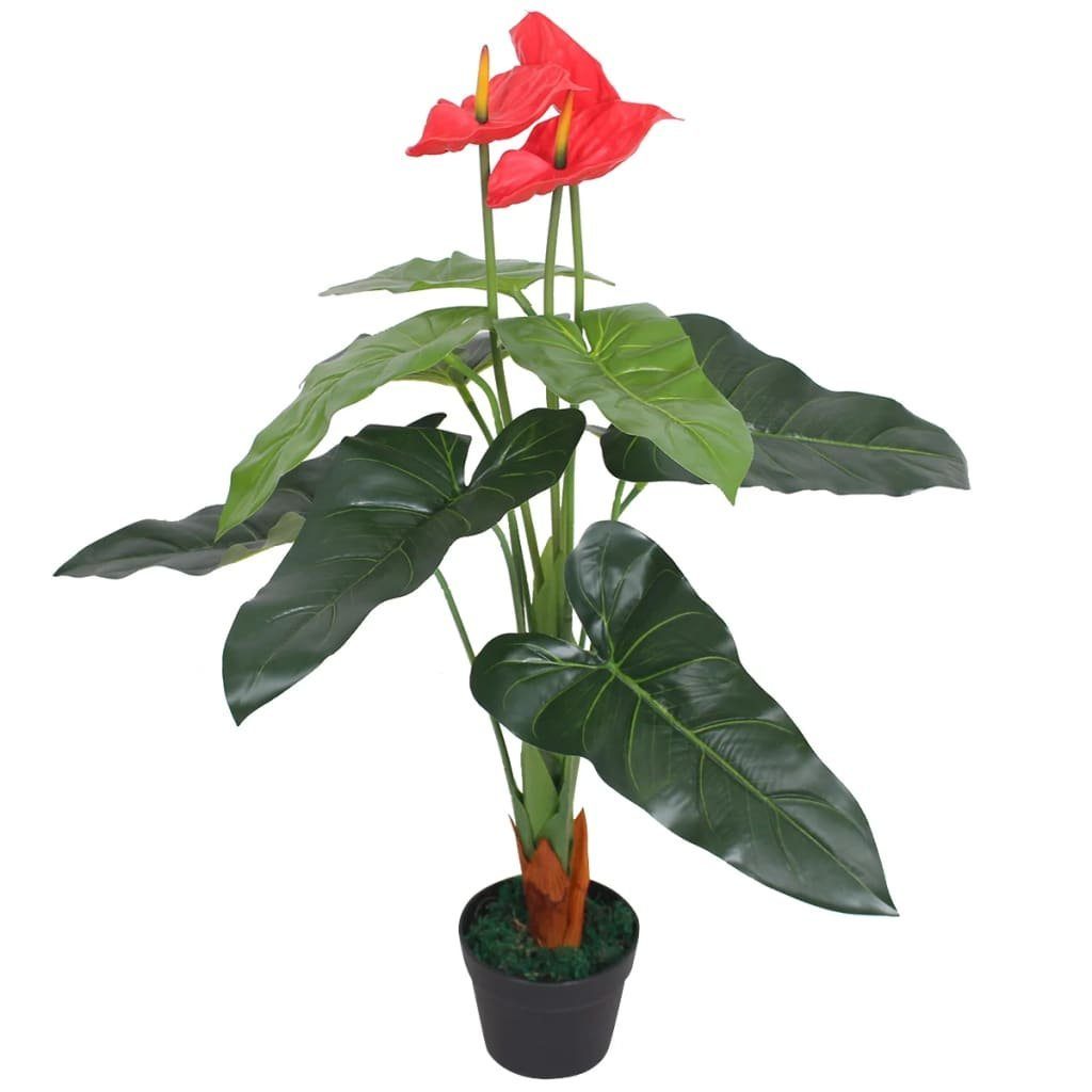 Kunstpflanze Künstliche Flamingoblume und 90 cm Höhe cm mit Topf Rot furnicato, 90 Gelb