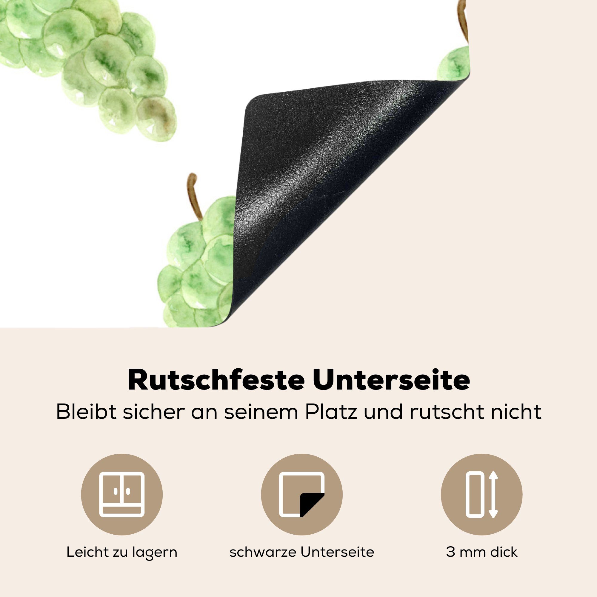 küche Weintrauben 78x78 - Ceranfeldabdeckung, Herdblende-/Abdeckplatte (1 tlg), cm, - MuchoWow Arbeitsplatte Muster, Aquarell Vinyl, für