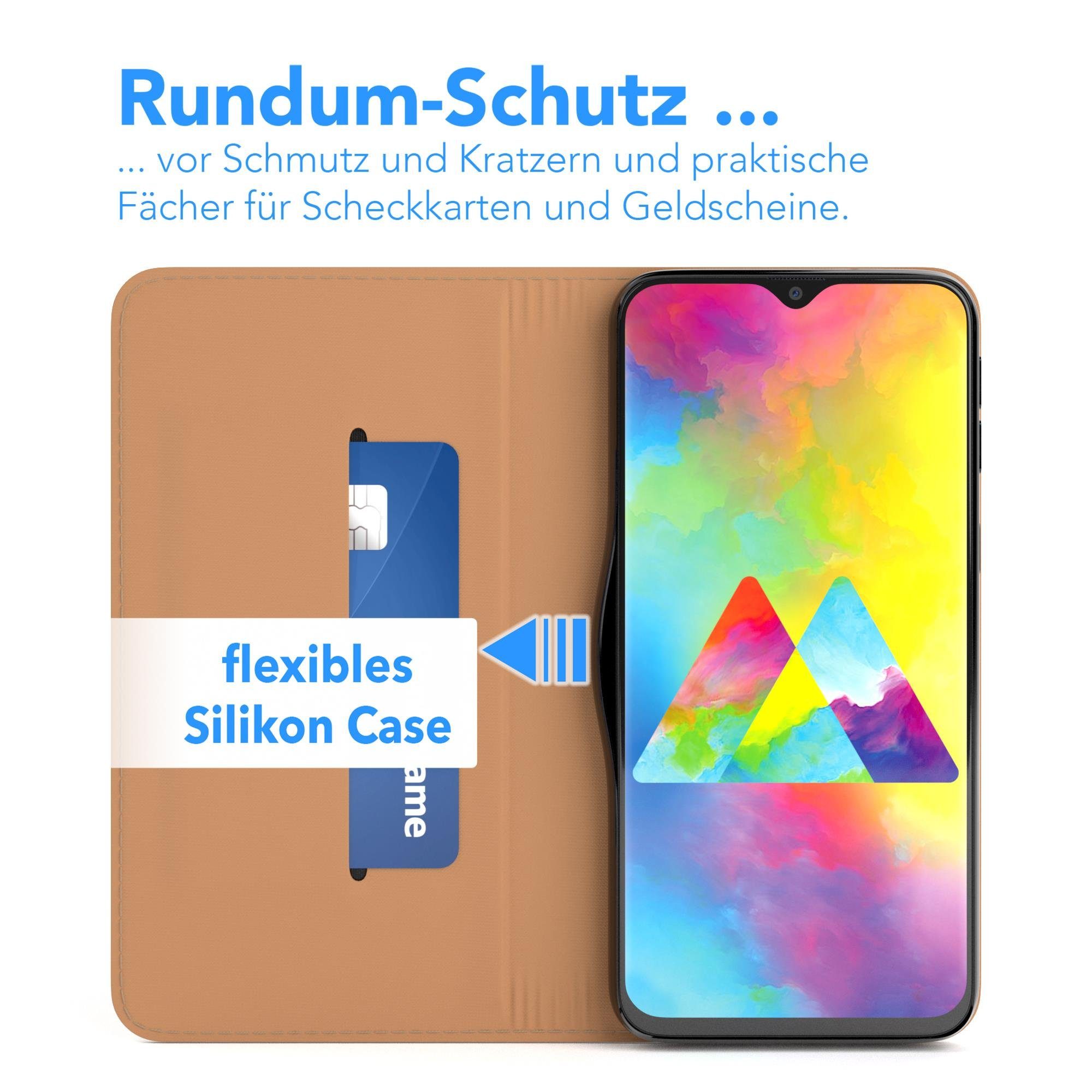 EAZY CASE Handyhülle Bookstyle Vintage für Samsung Galaxy M20 6,3 Zoll, Tasche Kunstleder Etui Handytasche mit Standfunktion Hülle Hellbraun