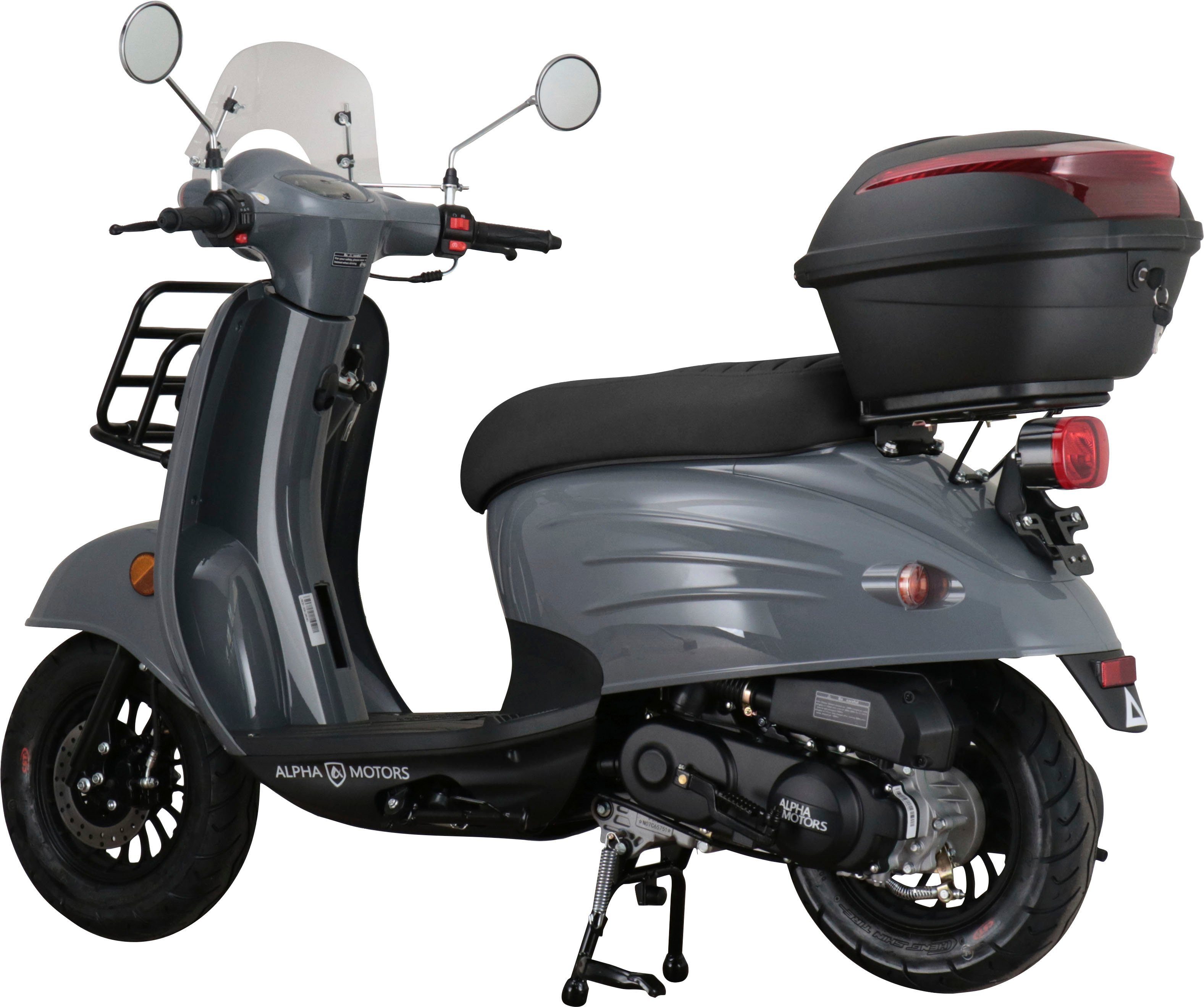 Alpha Motors Motorroller Adria, 50 ccm, 45 km/h, Euro 5, (inkl. Windschild und Topcase), mit Lenkerschloss und Windschild