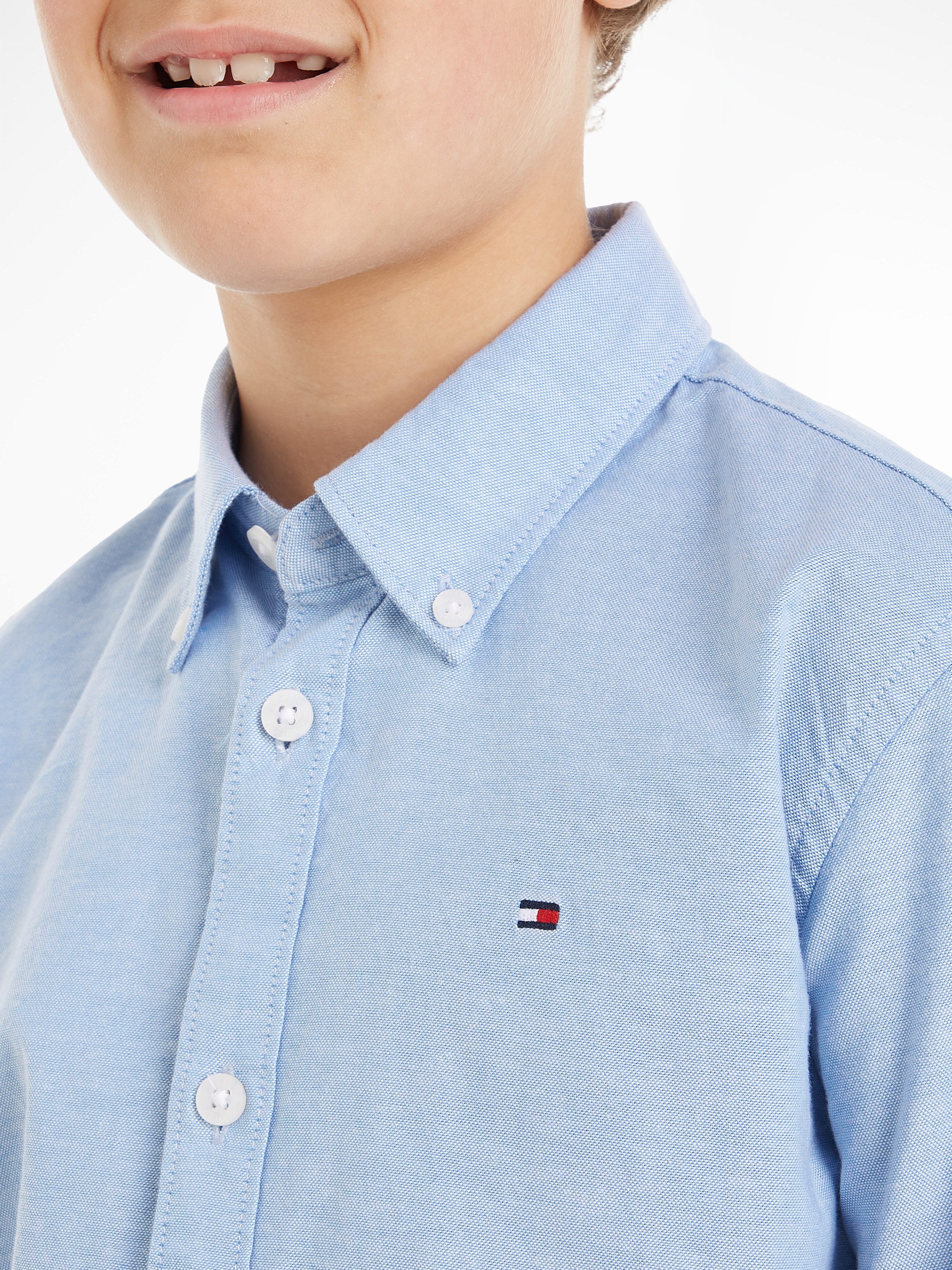 Tommy Hilfiger Langarmhemd BOYS STRETCH OXFORD SHIRT L/S Kinder bis 16 Jahre, Button-down-Kragen, Langarm, Logo-Flag
