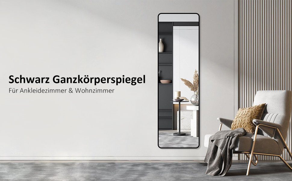 Wandspiegel Wand explosionsgeschützt), Rahmen groß Metall spiegel, (Ganzkörperspiegel, Vertical, Rechteckig HD 150x50 Standspiegel Spiegel gelehnt, Schwarz Horizontal hängend, Boromal